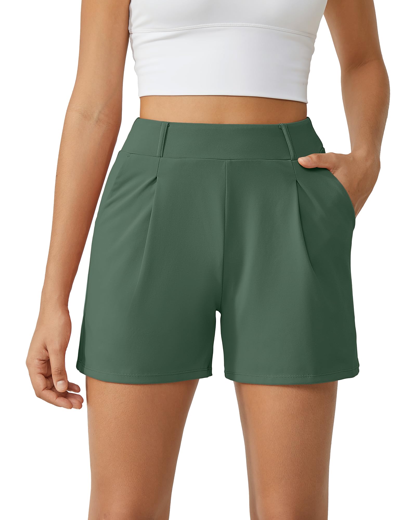 G4Free EverGoing Dressy Casual Shorts for Women 4" High Waisted Summer Lounge Pleated Shorts with Pockets