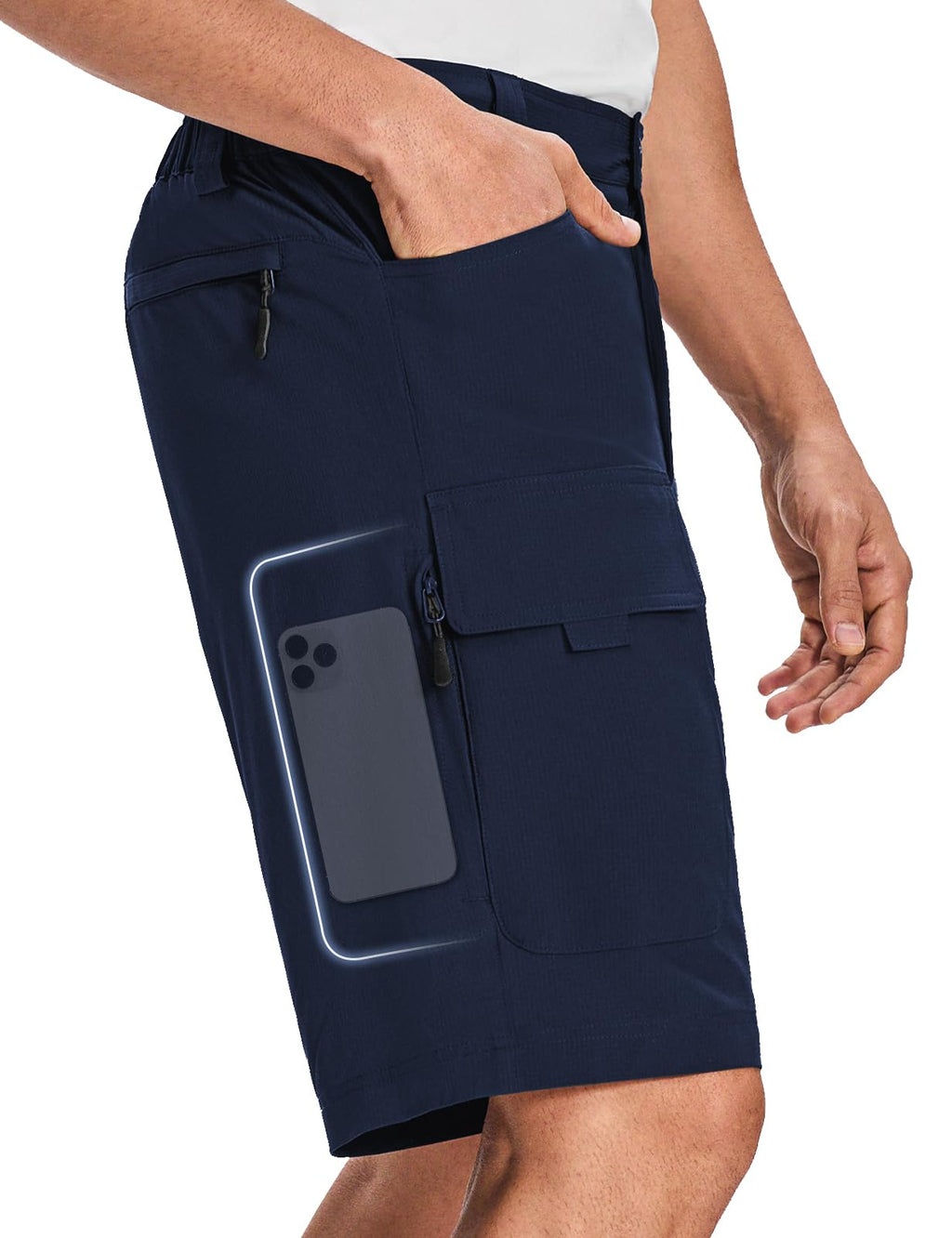 Moosehill Men’s Hiking Shorts Stretch Quick Dry Anti-Chafe 10" | Lightweight, 6 Pockets, Water Resistant, Flex Waist Zipper Phone Pocket, ideal for Summer Hikers Fisher, Trail to Town
