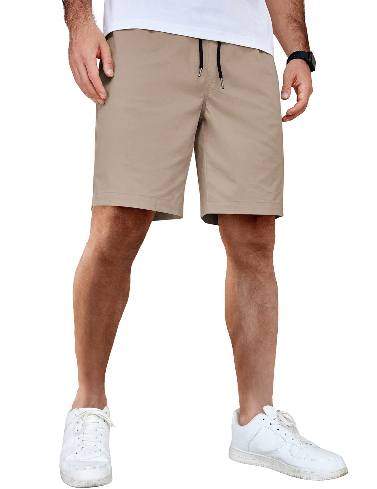 COOFANDY Men's Casual Shorts Cotton Elastic Waist Drawstring Shorts Lightweight Summer Beach Shorts