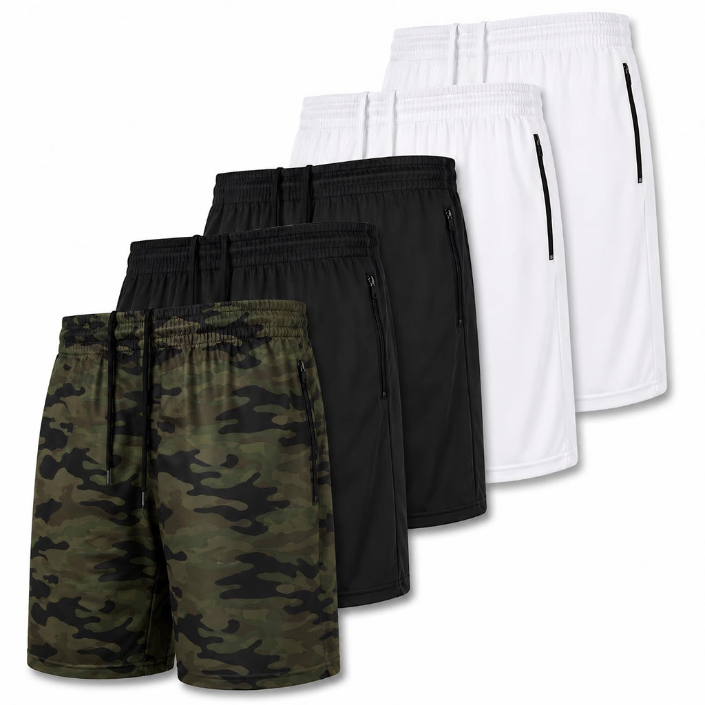 Ultra Performance Mens 5 Pack Athletic Running Shorts, Loose fit Basketball Gym Workout Shorts for Men with Zippered Pockets