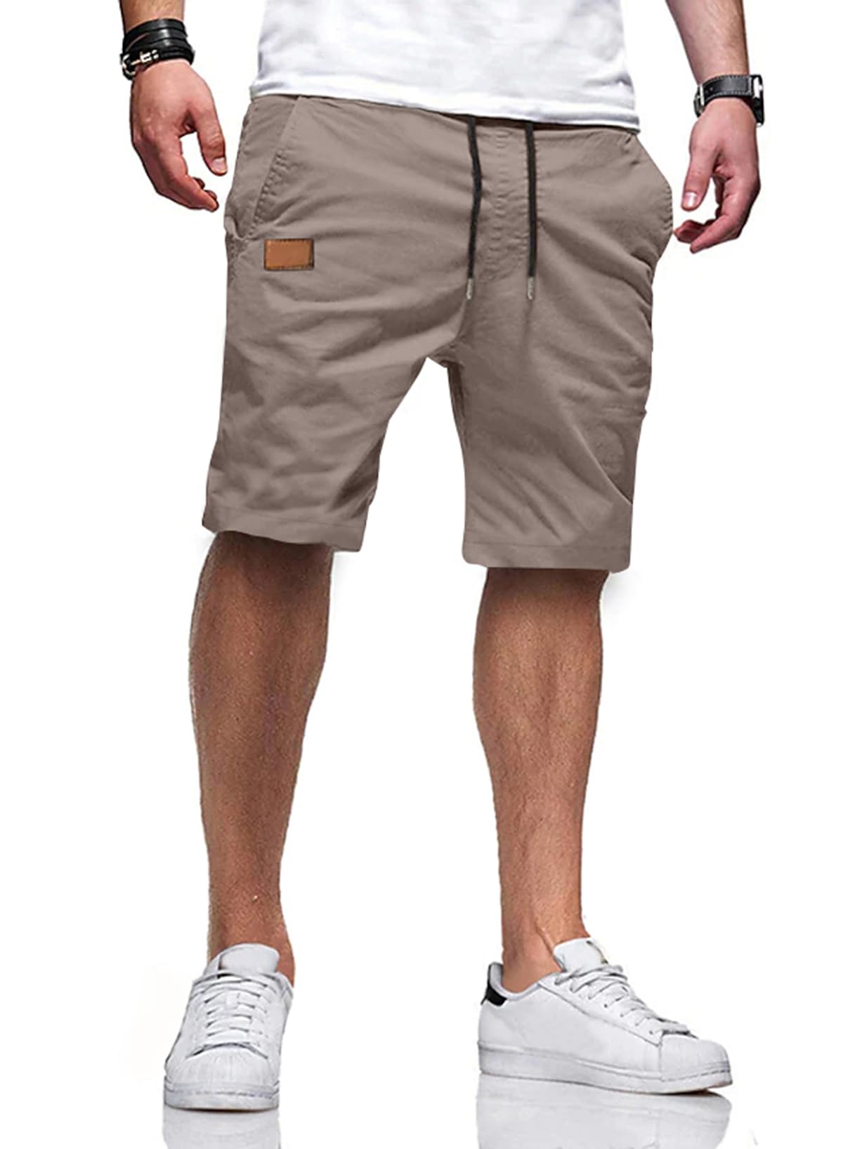 JMIERR Mens Cotton Stretch Shorts Casual Drawstring Twill Chino Shorts | Drawstring Waist, Phone Pockets, Golf, Summer Beach Cruise Outfits, Machine Wash