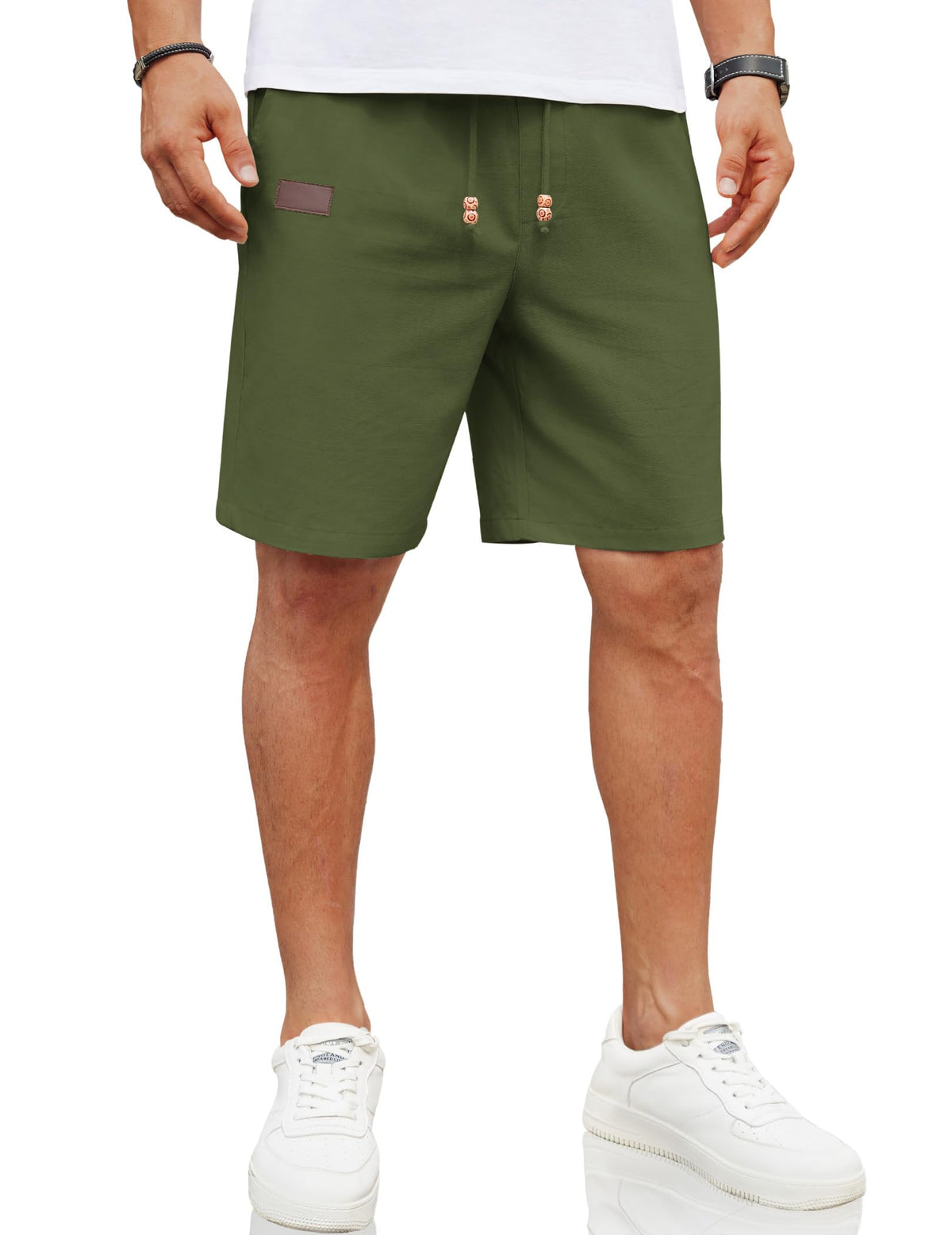 COOFANDY Mens Casual Linen Shorts Elastic Waist Drawstring Loose Fit Summer Beach Vacation Shorts with Pockets