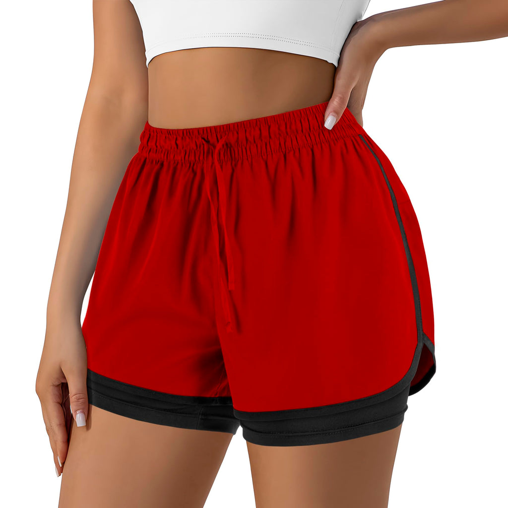 Yevrimow Women's 2 in 1 Running Shorts for Gym Yoga Workout Athletic Shorts High-Waisted Shorts with Liner Pockets