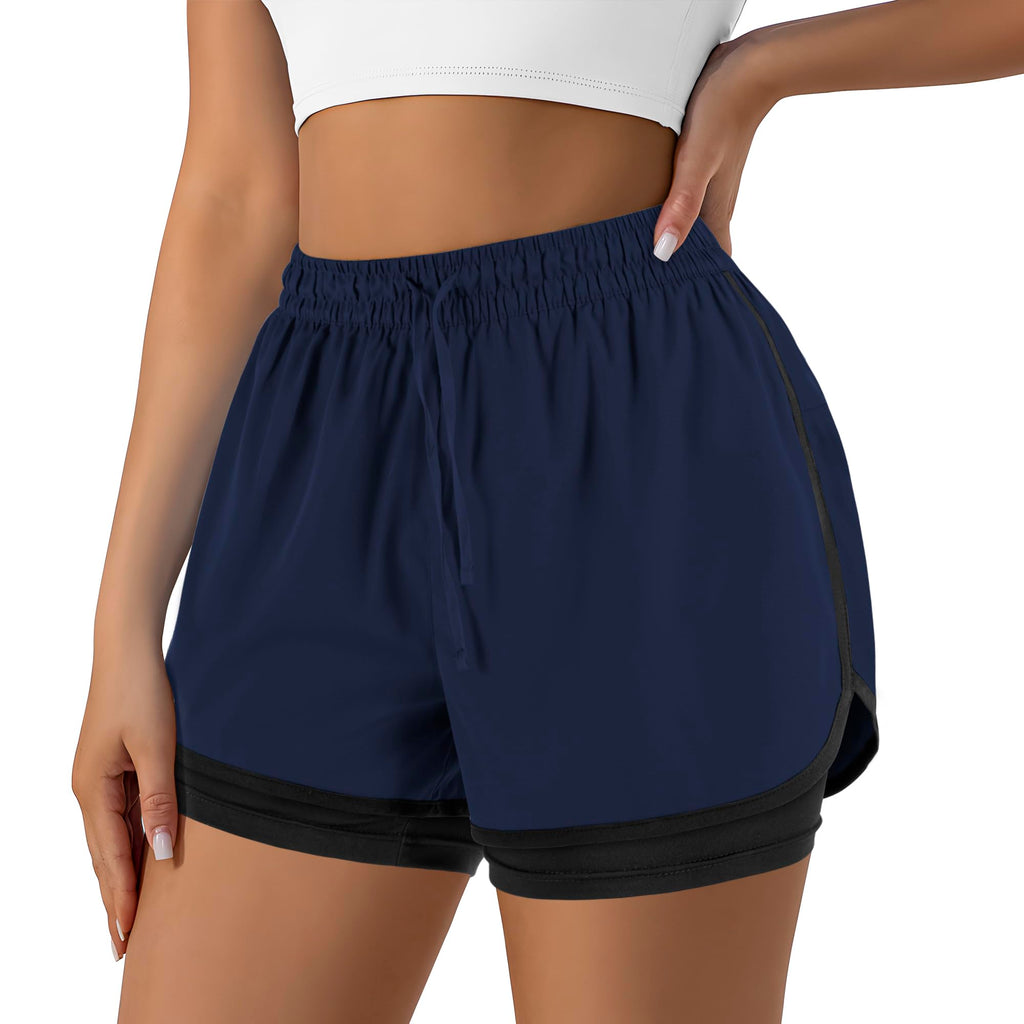 Yevrimow Women's 2 in 1 Running Shorts for Gym Yoga Workout Athletic Shorts High-Waisted Shorts with Liner Pockets