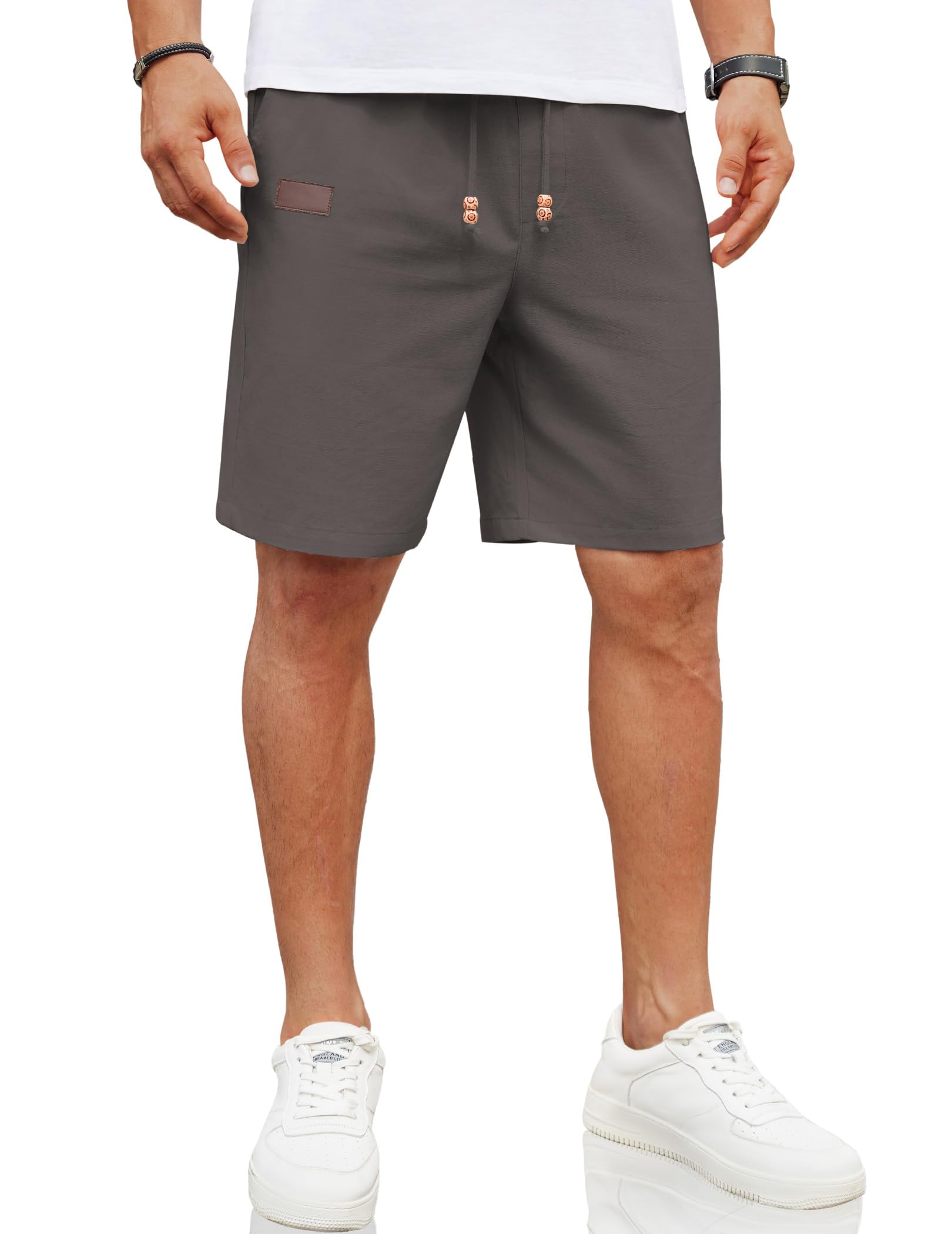COOFANDY Mens Casual Linen Shorts Elastic Waist Drawstring Loose Fit Summer Beach Vacation Shorts with Pockets