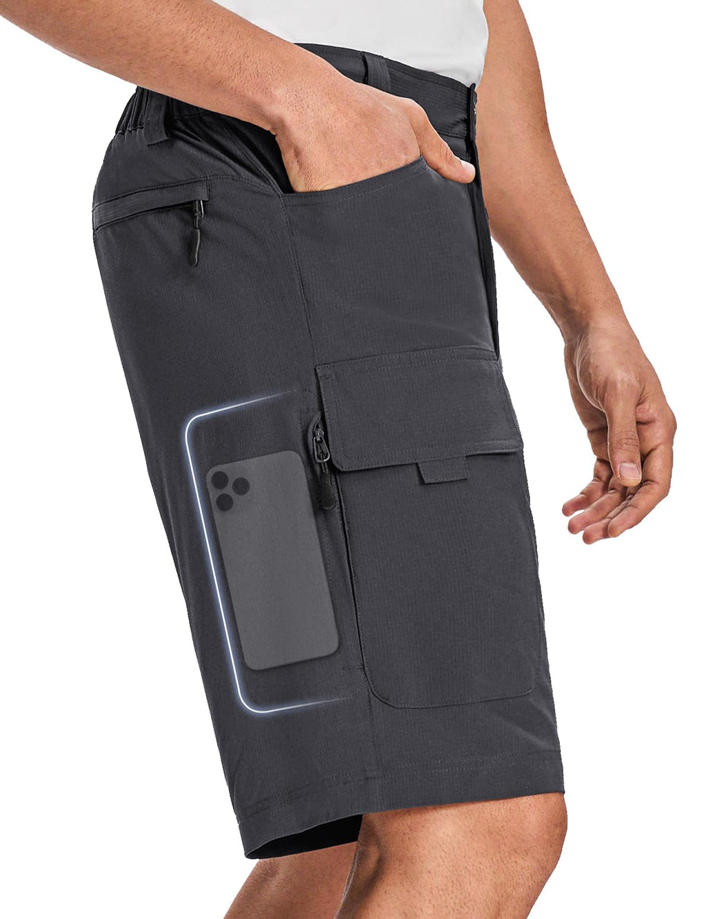 Moosehill Men’s Hiking Shorts Stretch Quick Dry Anti-Chafe 10" | Lightweight, 6 Pockets, Water Resistant, Flex Waist Zipper Phone Pocket, ideal for Summer Hikers Fisher, Trail to Town