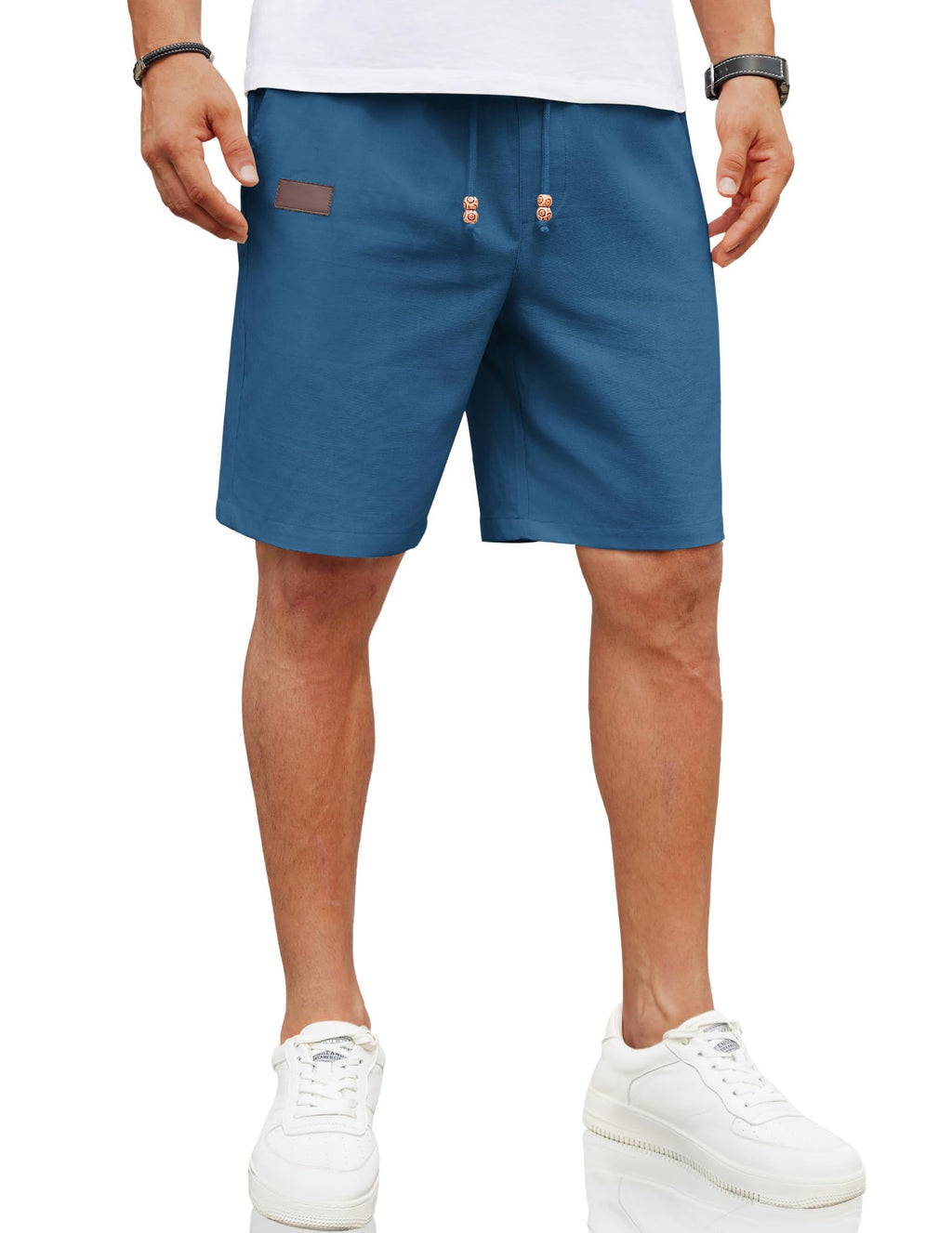 COOFANDY Mens Casual Linen Shorts Elastic Waist Drawstring Loose Fit Summer Beach Vacation Shorts with Pockets