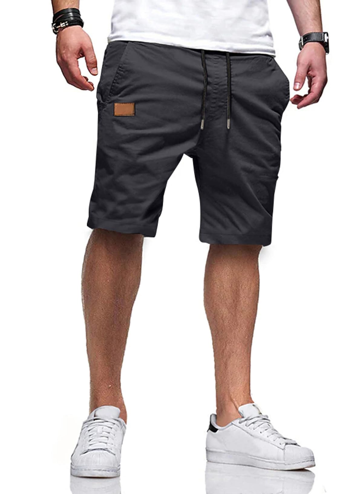 JMIERR Mens Cotton Stretch Shorts Casual Drawstring Twill Chino Shorts | Drawstring Waist, Phone Pockets, Golf, Summer Beach Cruise Outfits, Machine Wash
