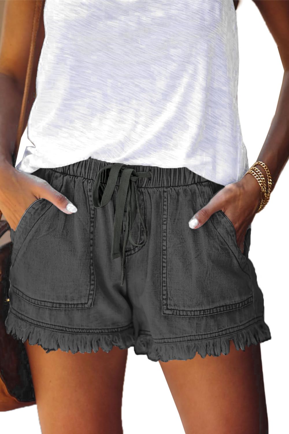 YOCUR Womens Lightweight Shorts Casual Baggy Trendy Hot Pants Elastic Waist Drawstring Comfy Shorts