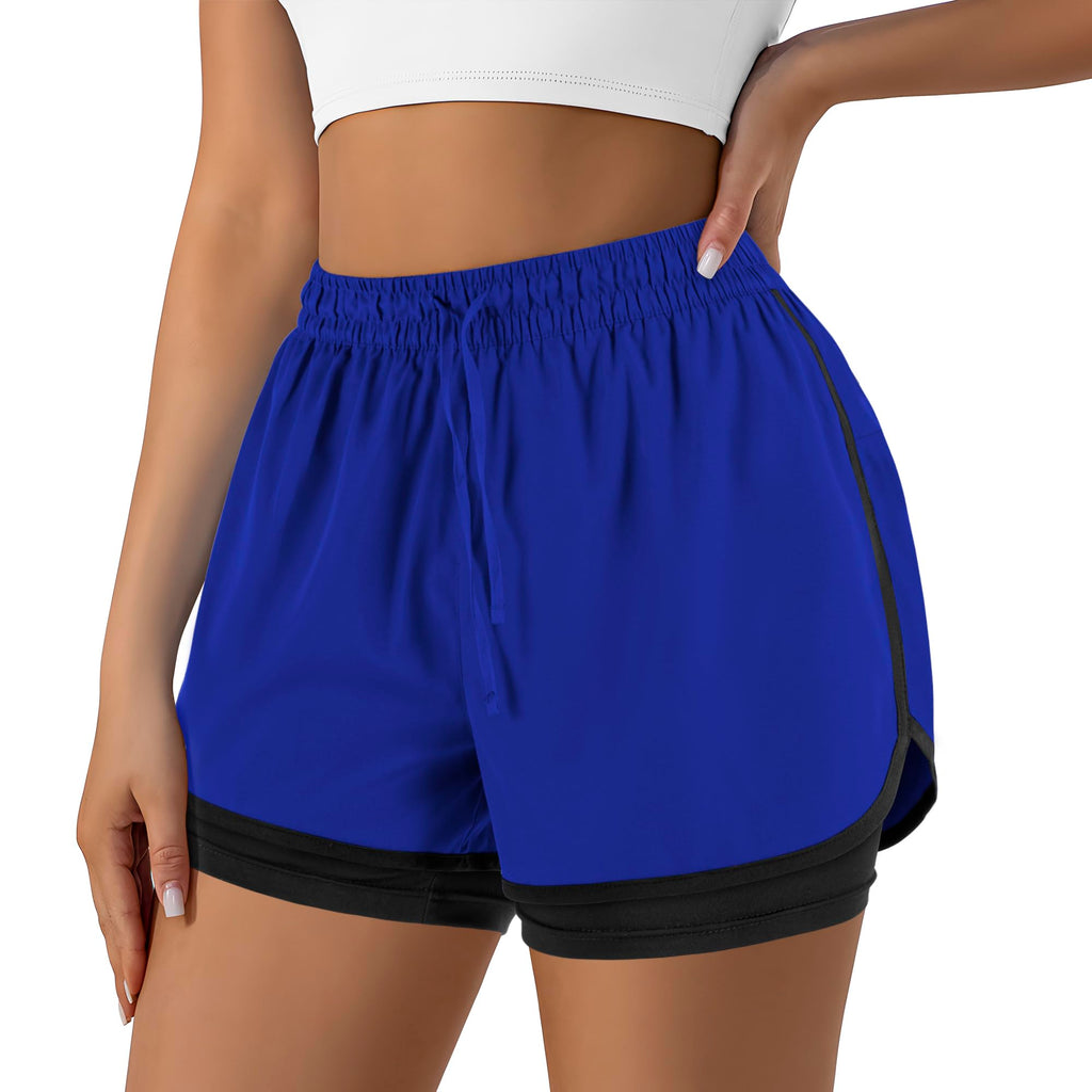 Yevrimow Women's 2 in 1 Running Shorts for Gym Yoga Workout Athletic Shorts High-Waisted Shorts with Liner Pockets