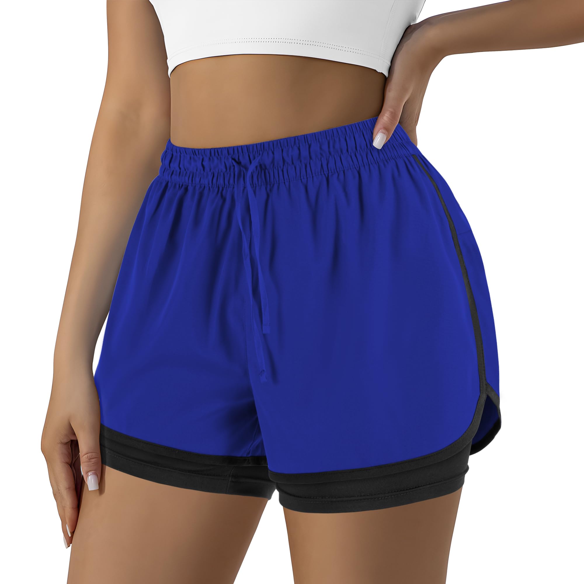 Yevrimow Women's 2 in 1 Running Shorts for Gym Yoga Workout Athletic Shorts High-Waisted Shorts with Liner Pockets