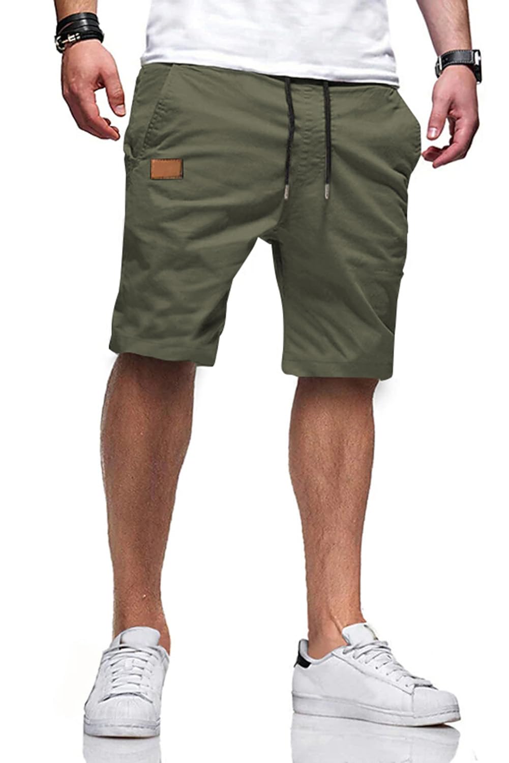 JMIERR Mens Cotton Stretch Shorts Casual Drawstring Twill Chino Shorts | Drawstring Waist, Phone Pockets, Golf, Summer Beach Cruise Outfits, Machine Wash