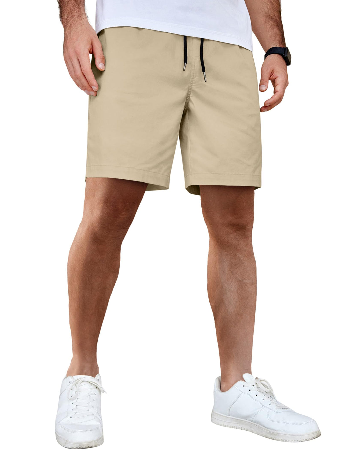 COOFANDY Men's Casual Shorts Cotton Elastic Waist Drawstring Shorts Lightweight Summer Beach Shorts