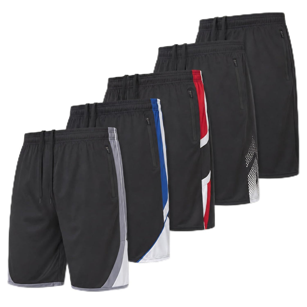 Ultra Performance Mens 5 Pack Athletic Running Shorts, Loose fit Basketball Gym Workout Shorts for Men with Zippered Pockets
