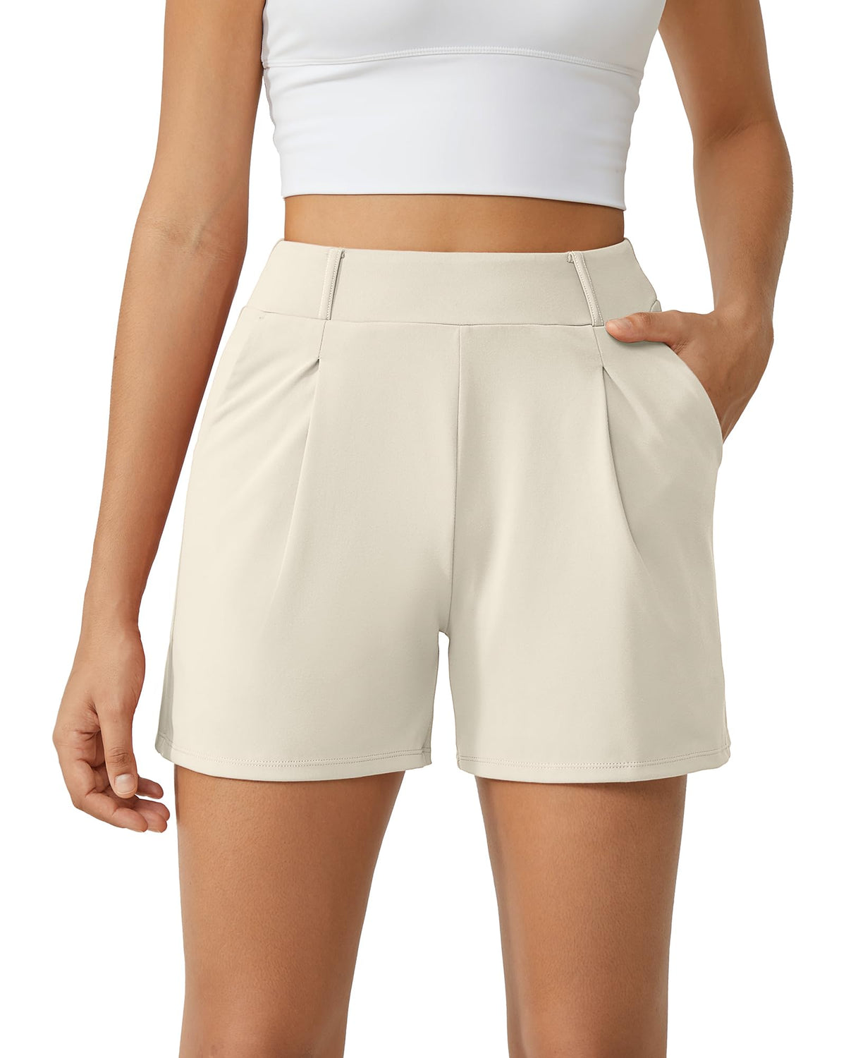 G4Free EverGoing Dressy Casual Shorts for Women 4" High Waisted Summer Lounge Pleated Shorts with Pockets
