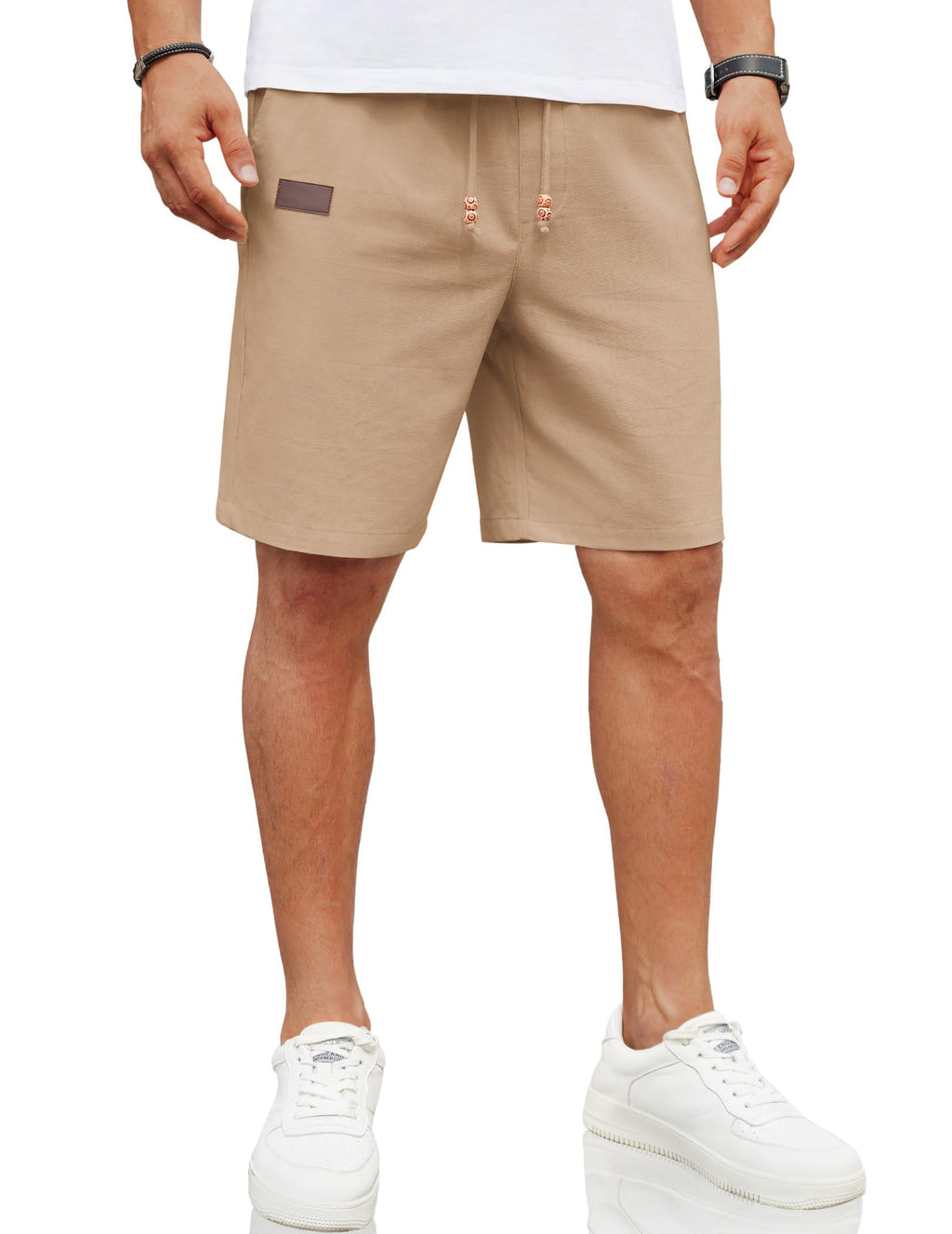COOFANDY Mens Casual Linen Shorts Elastic Waist Drawstring Loose Fit Summer Beach Vacation Shorts with Pockets