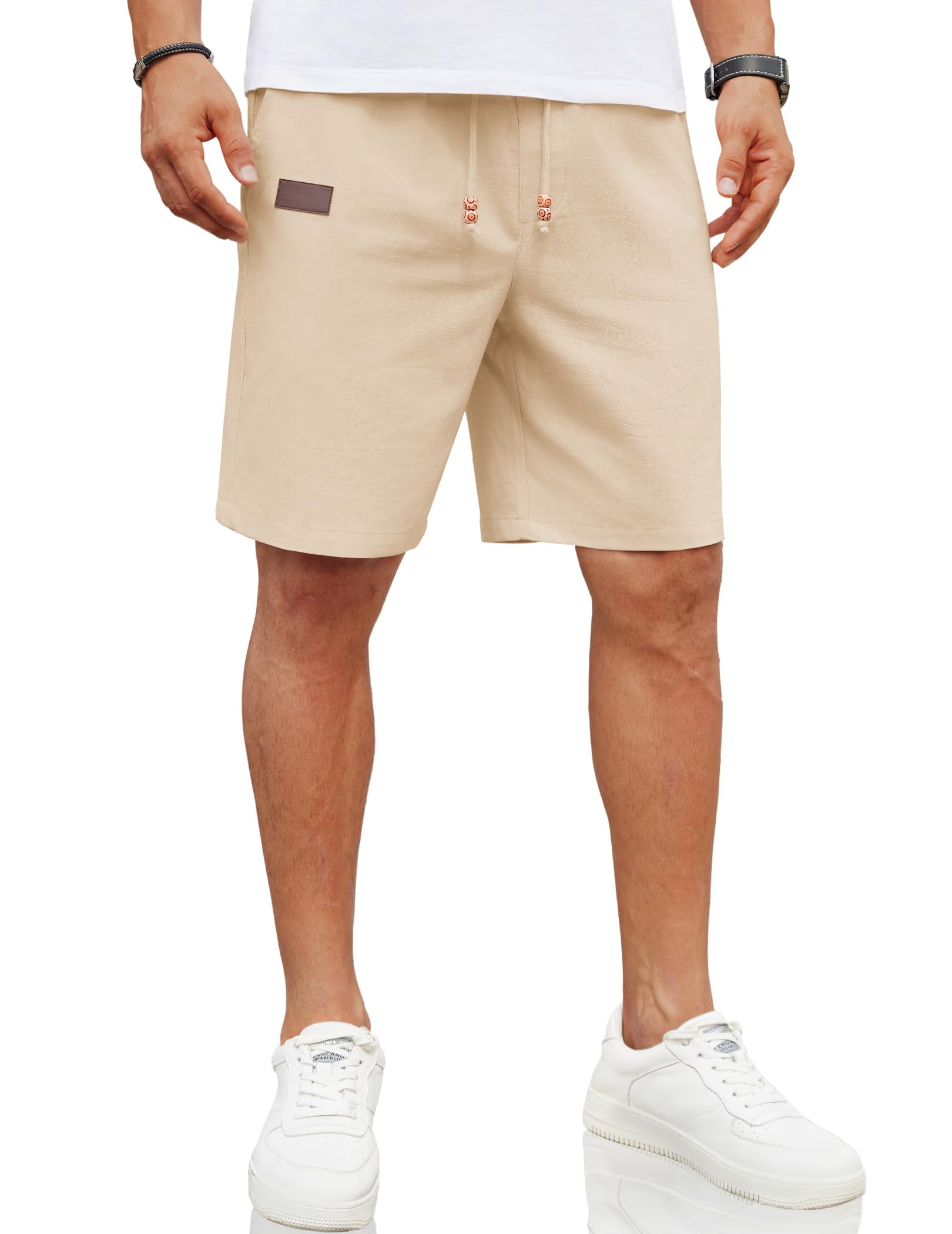 COOFANDY Mens Casual Linen Shorts Elastic Waist Drawstring Loose Fit Summer Beach Vacation Shorts with Pockets