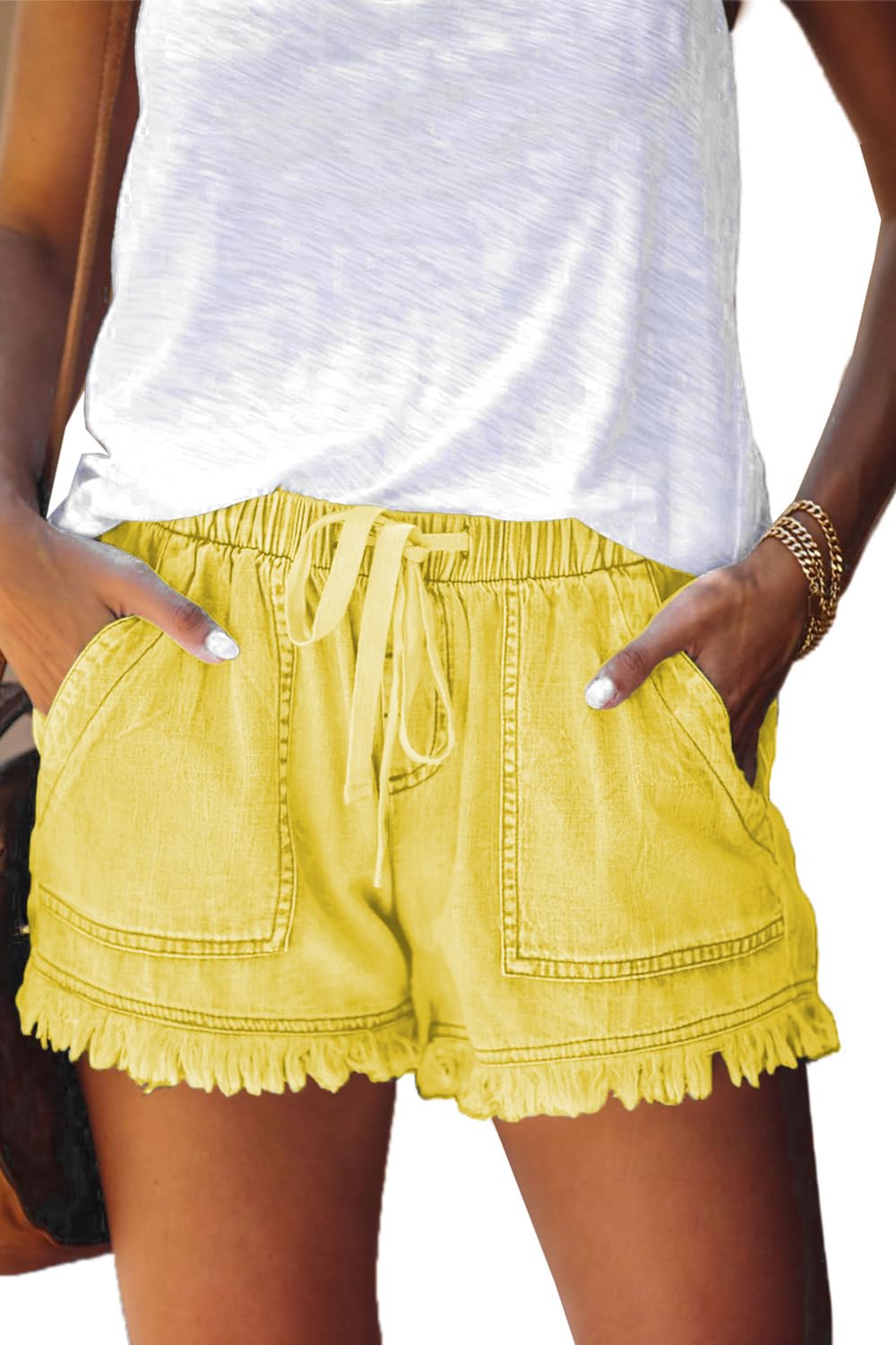 YOCUR Womens Lightweight Shorts Casual Baggy Trendy Hot Pants Elastic Waist Drawstring Comfy Shorts