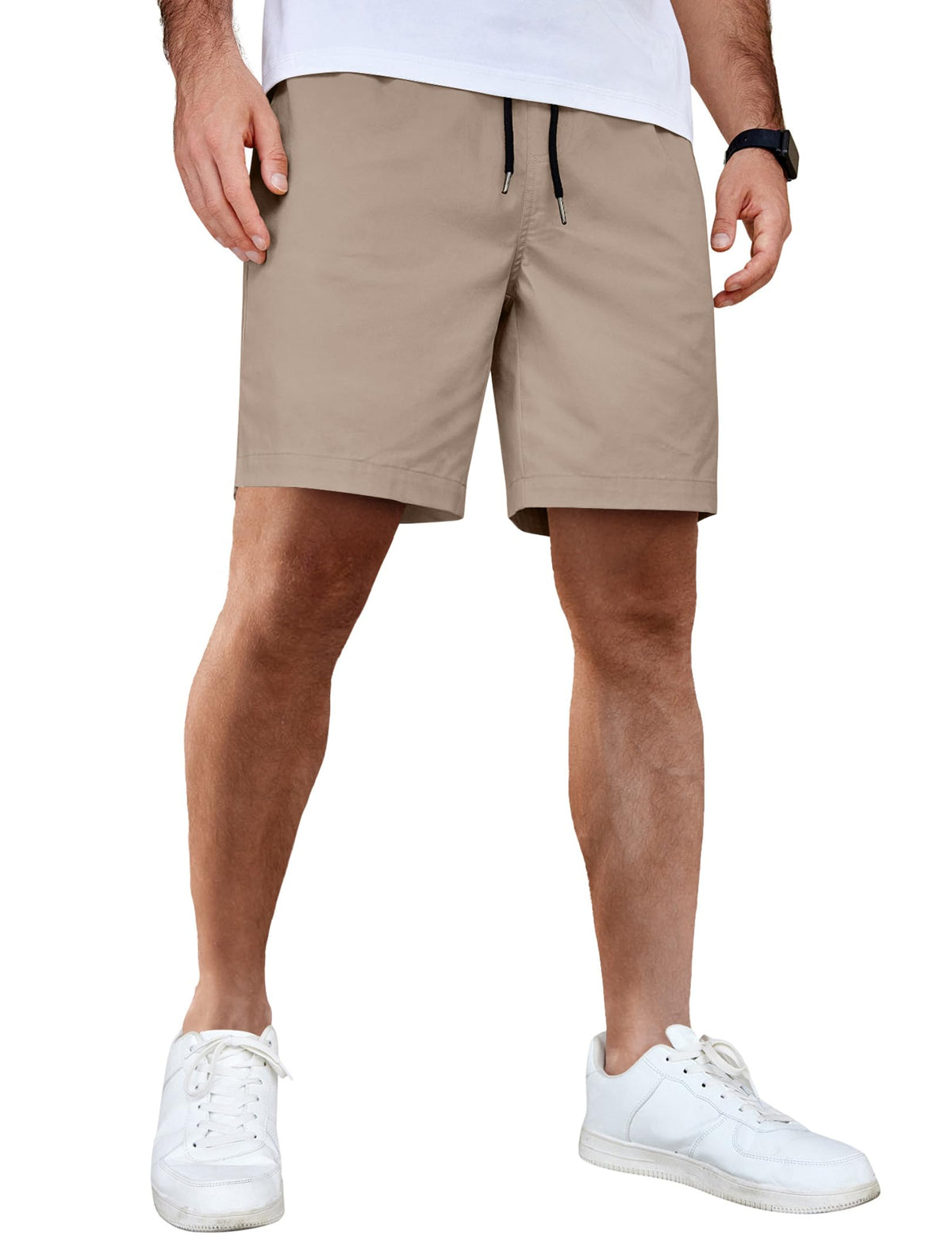 COOFANDY Men's Casual Shorts Cotton Elastic Waist Drawstring Shorts Lightweight Summer Beach Shorts