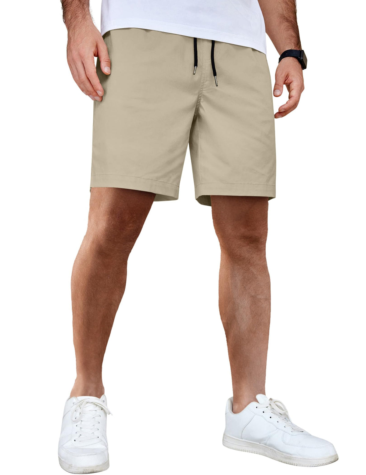COOFANDY Men's Casual Shorts Cotton Elastic Waist Drawstring Shorts Lightweight Summer Beach Shorts
