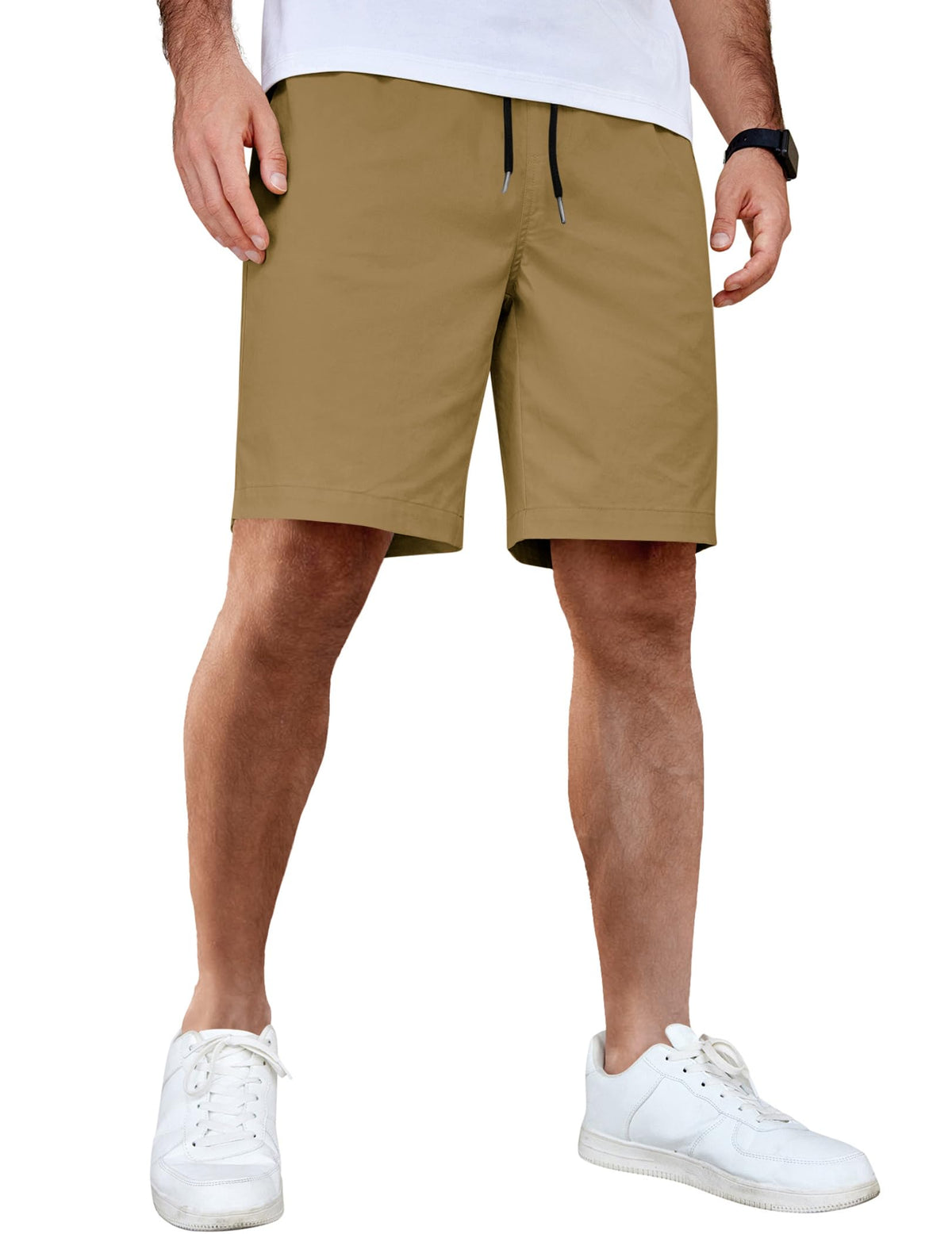 COOFANDY Men's Casual Shorts Cotton Elastic Waist Drawstring Shorts Lightweight Summer Beach Shorts