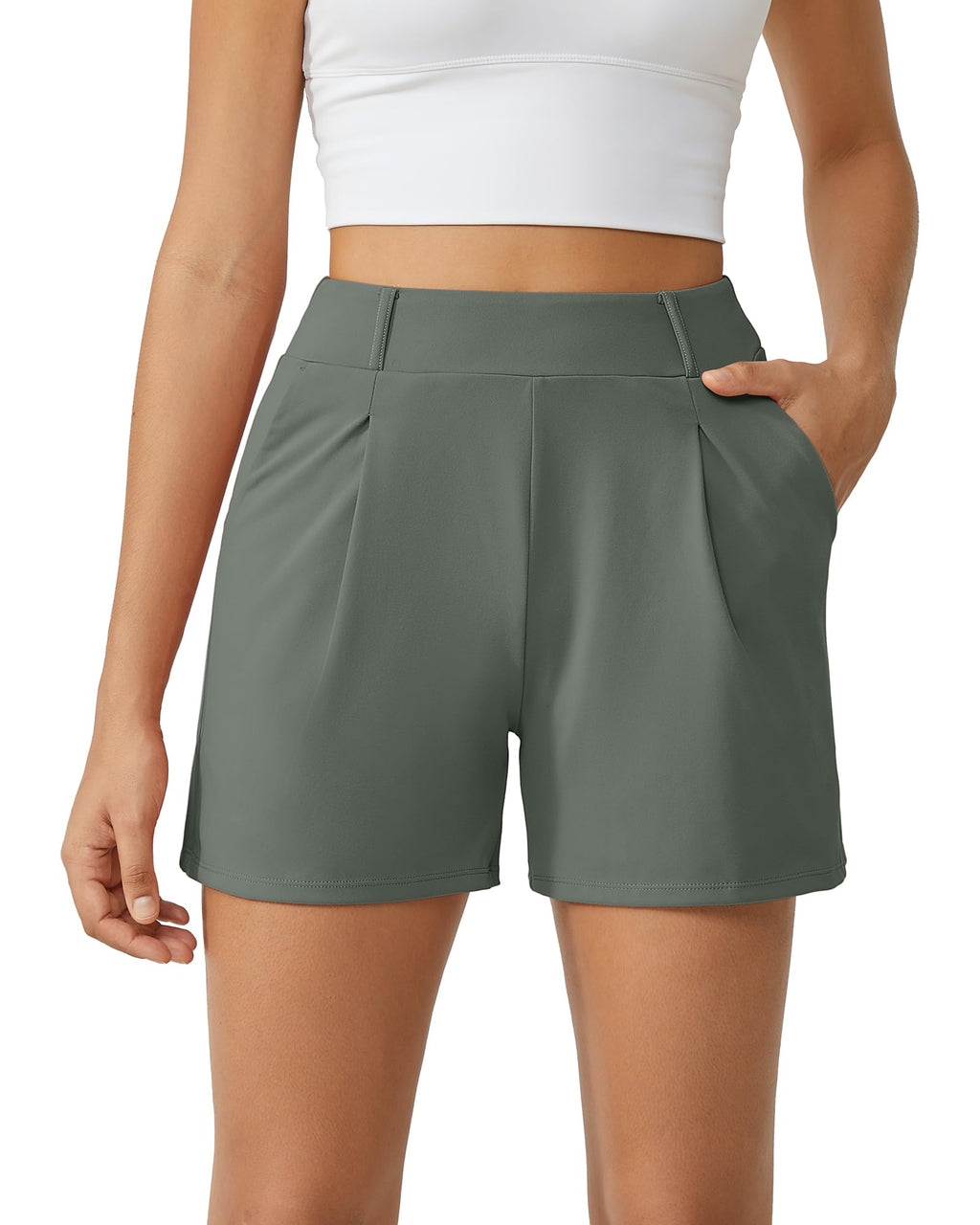 G4Free EverGoing Dressy Casual Shorts for Women 4" High Waisted Summer Lounge Pleated Shorts with Pockets