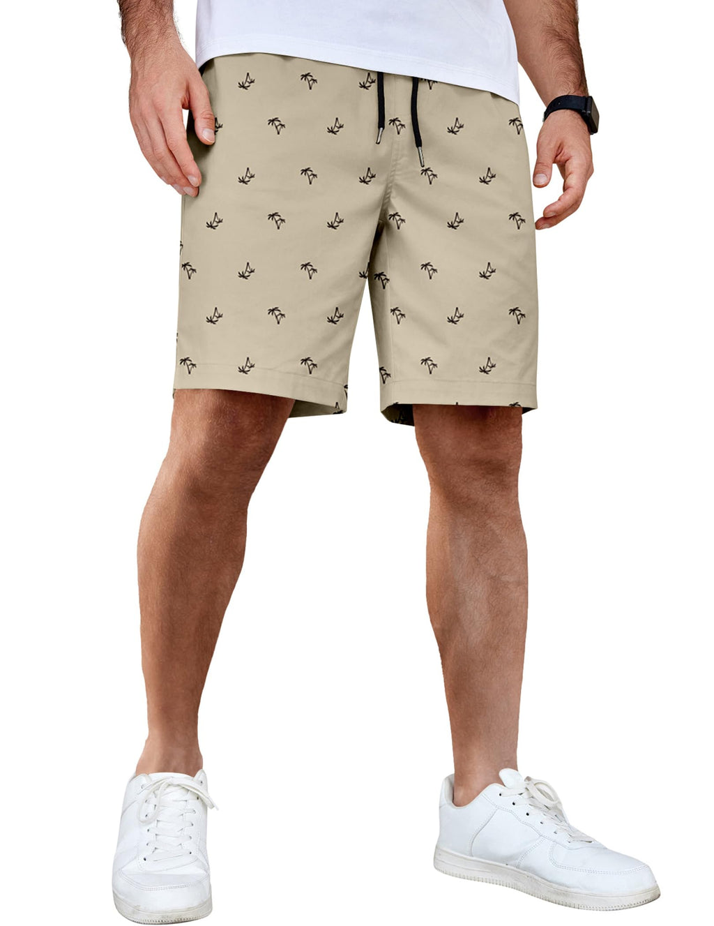COOFANDY Men's Casual Shorts Cotton Elastic Waist Drawstring Shorts Lightweight Summer Beach Shorts