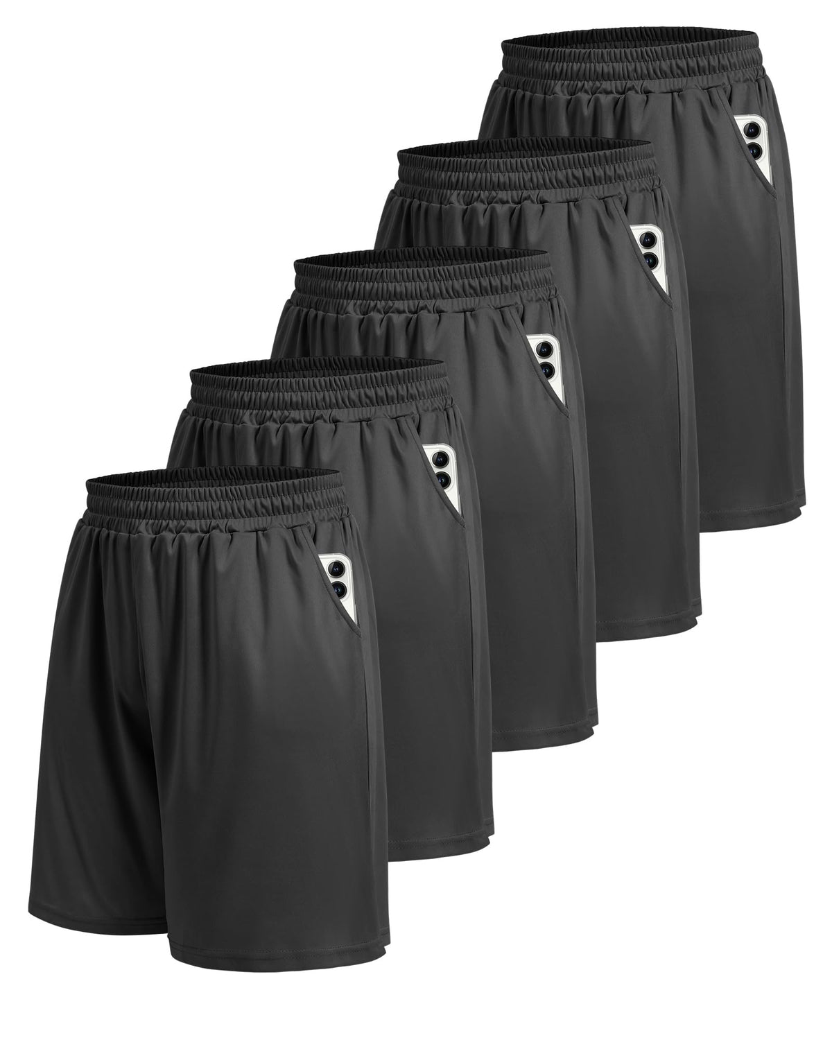 BOOJO 5 Pack Athletic Gym Mens Shorts - Workout Black Quick Dry Basketball Shorts with Pockets for Running Casual Activewear