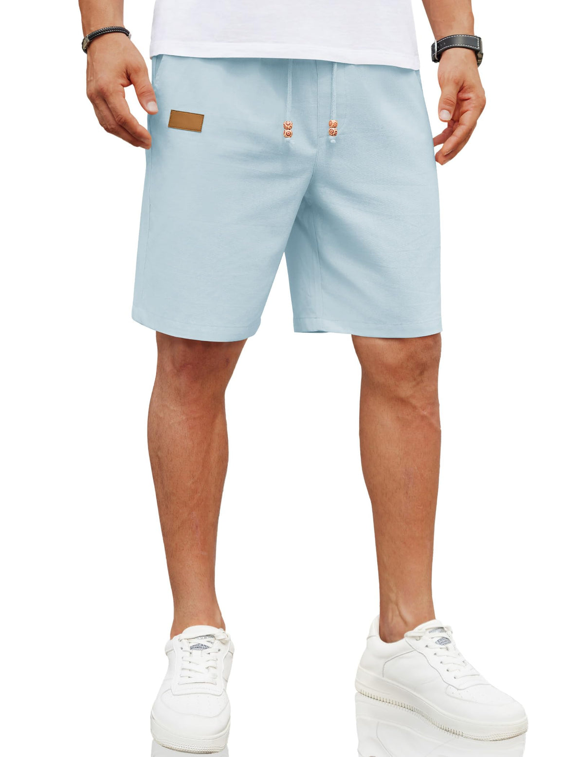 COOFANDY Mens Casual Linen Shorts Elastic Waist Drawstring Loose Fit Summer Beach Vacation Shorts with Pockets