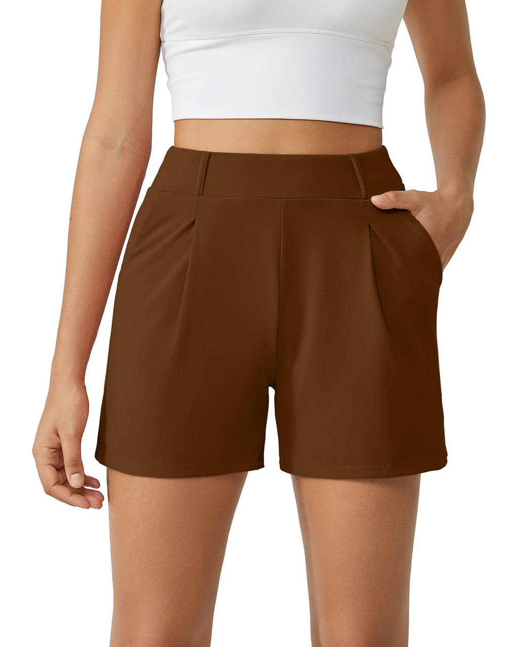 G4Free EverGoing Dressy Casual Shorts for Women 4" High Waisted Summer Lounge Pleated Shorts with Pockets