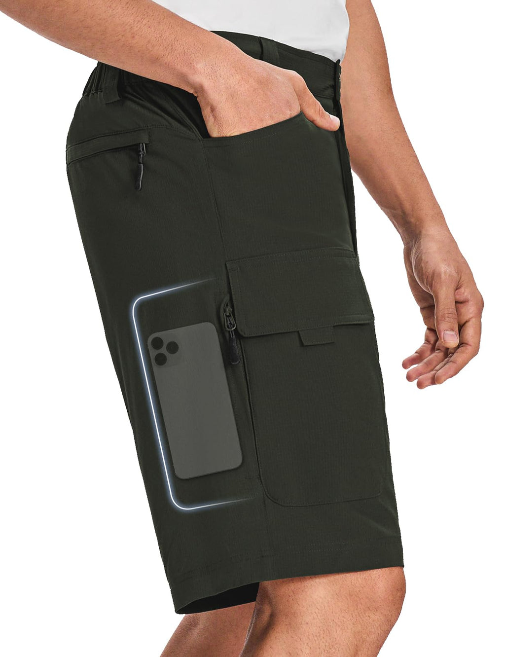 Moosehill Men’s Hiking Shorts Stretch Quick Dry Anti-Chafe 10" | Lightweight, 6 Pockets, Water Resistant, Flex Waist Zipper Phone Pocket, ideal for Summer Hikers Fisher, Trail to Town