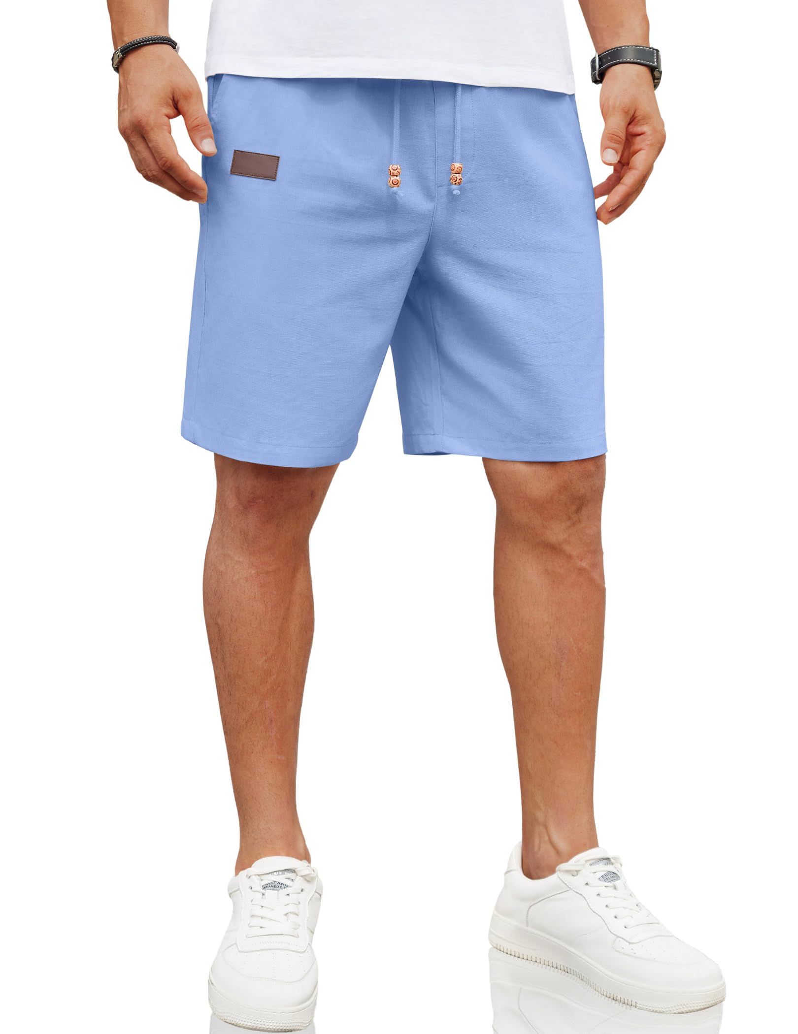 COOFANDY Mens Casual Linen Shorts Elastic Waist Drawstring Loose Fit Summer Beach Vacation Shorts with Pockets