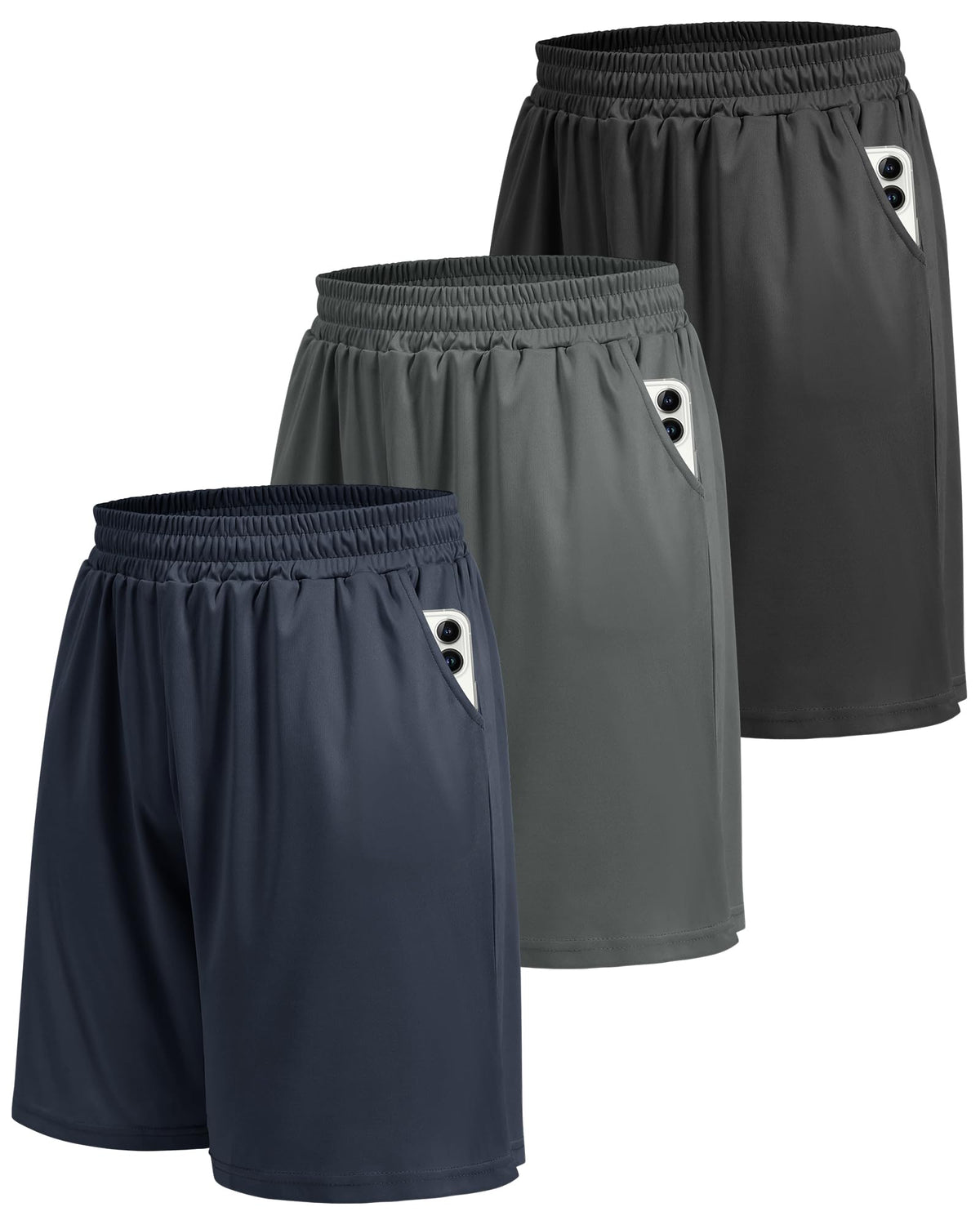 BOOJO 5 Pack Athletic Gym Mens Shorts - Workout Black Quick Dry Basketball Shorts with Pockets for Running Casual Activewear