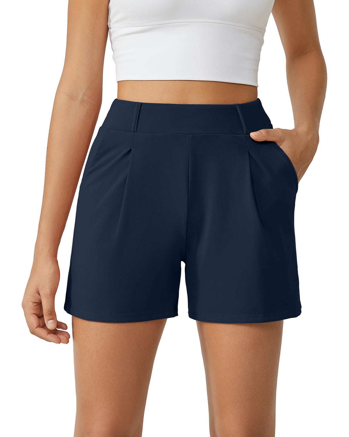 G4Free EverGoing Dressy Casual Shorts for Women 4" High Waisted Summer Lounge Pleated Shorts with Pockets