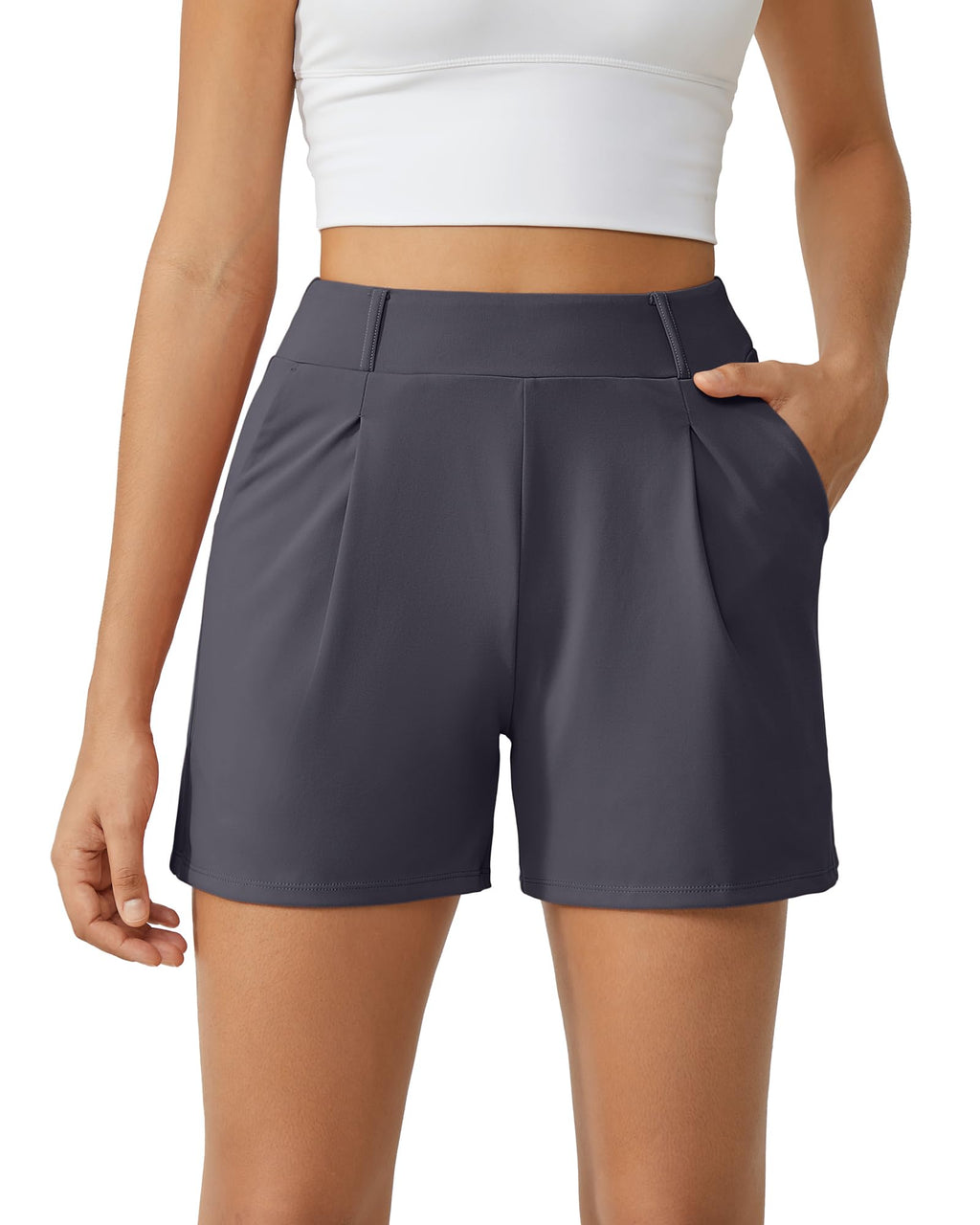 G4Free EverGoing Dressy Casual Shorts for Women 4" High Waisted Summer Lounge Pleated Shorts with Pockets