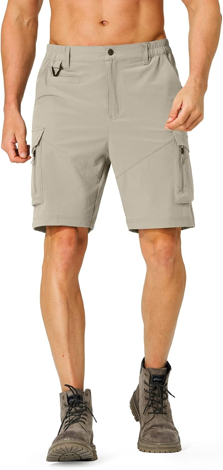 Hugut Men's Hiking Cargo Shorts Quick Dry Lightweight Travel Shorts with Multi Pockets for Fishing Camping Golf