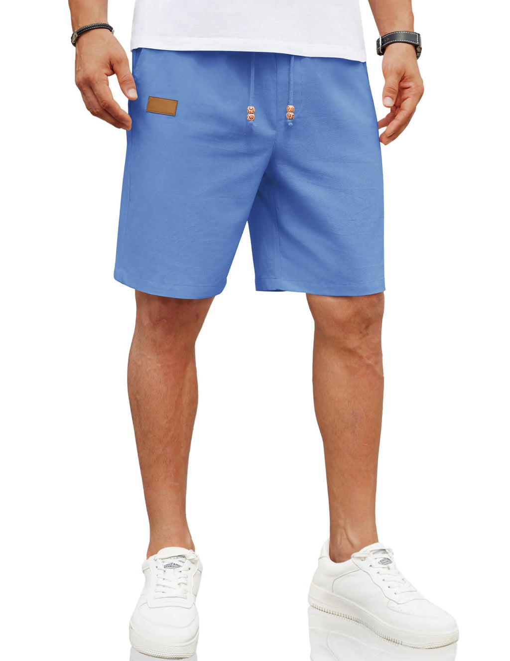 COOFANDY Mens Casual Linen Shorts Elastic Waist Drawstring Loose Fit Summer Beach Vacation Shorts with Pockets