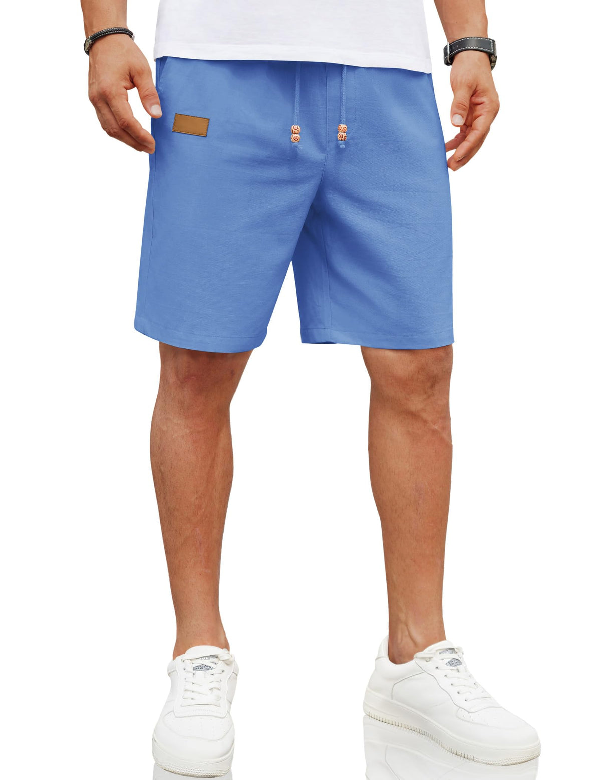 COOFANDY Mens Casual Linen Shorts Elastic Waist Drawstring Loose Fit Summer Beach Vacation Shorts with Pockets