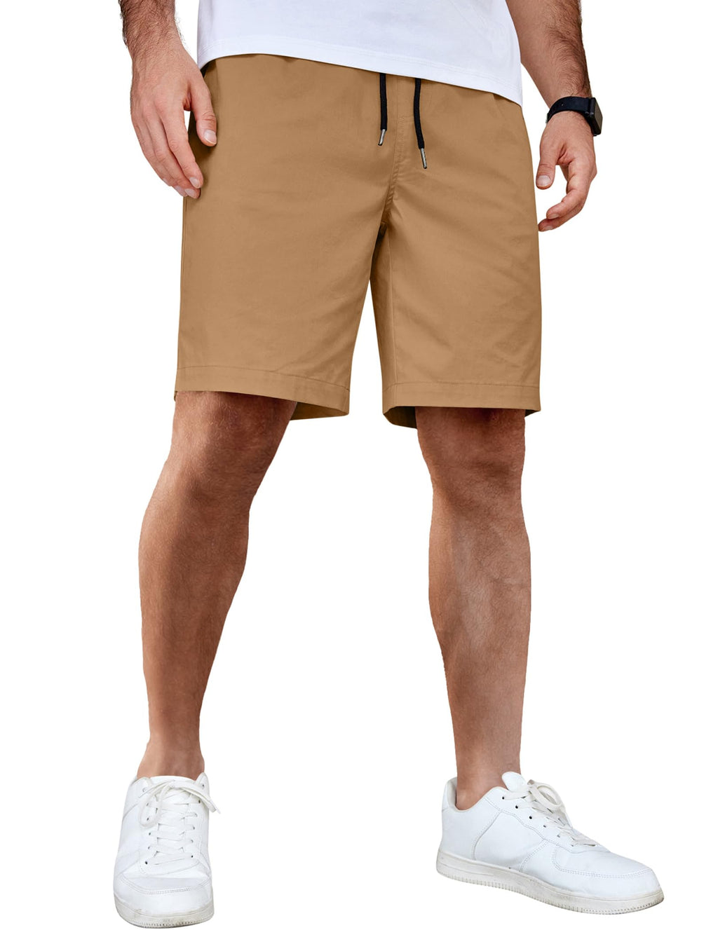 COOFANDY Men's Casual Shorts Cotton Elastic Waist Drawstring Shorts Lightweight Summer Beach Shorts