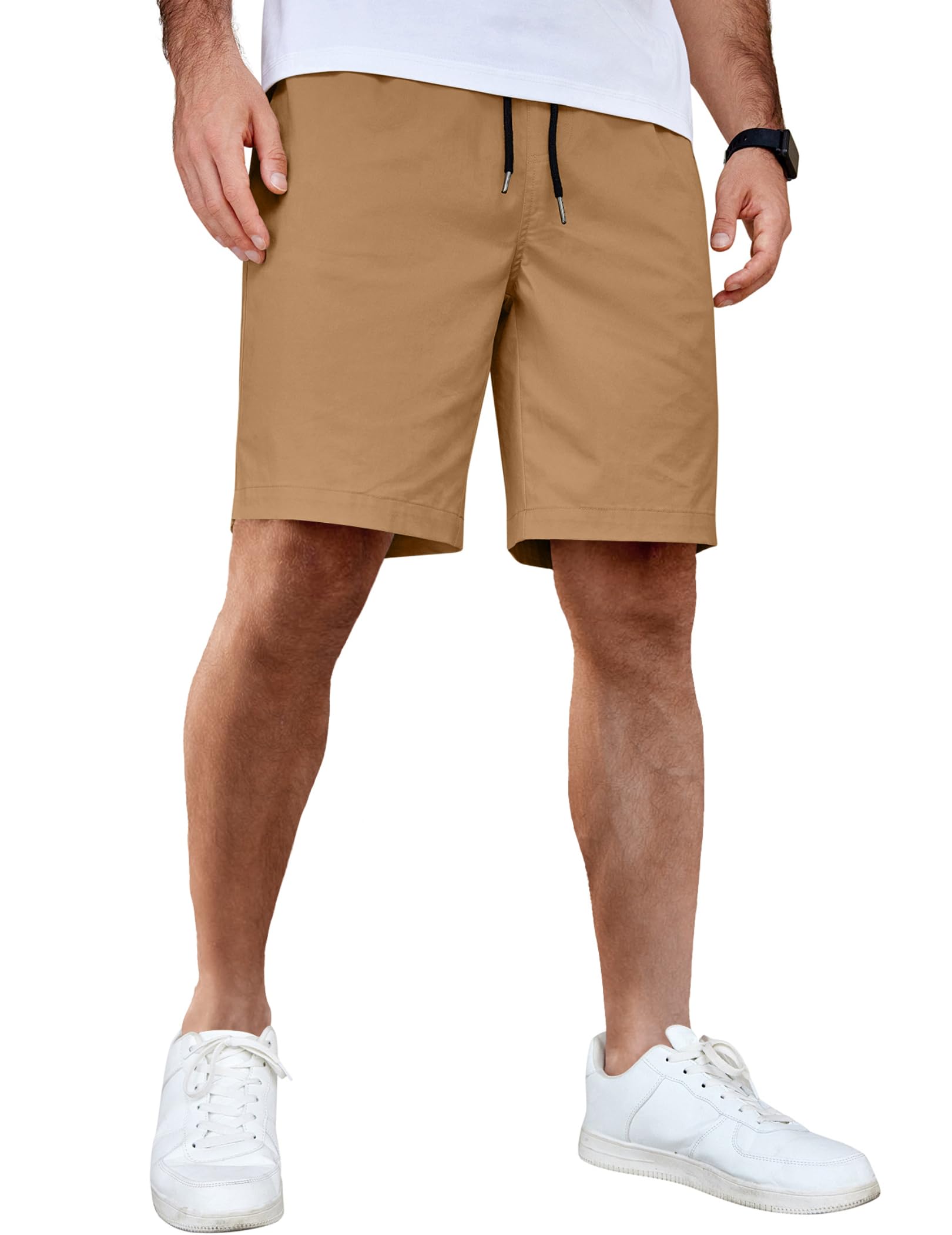 COOFANDY Men's Casual Shorts Cotton Elastic Waist Drawstring Shorts Lightweight Summer Beach Shorts