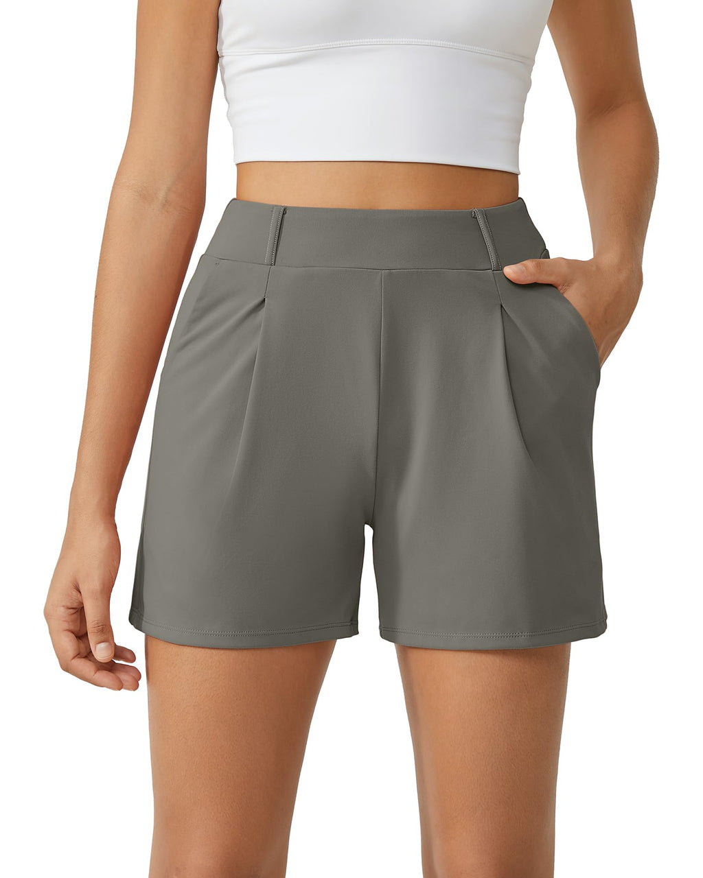 G4Free EverGoing Dressy Casual Shorts for Women 4" High Waisted Summer Lounge Pleated Shorts with Pockets