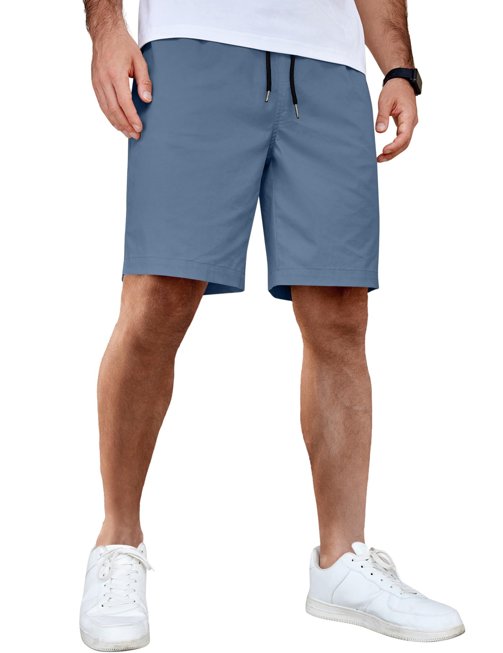 COOFANDY Men's Casual Shorts Cotton Elastic Waist Drawstring Shorts Lightweight Summer Beach Shorts