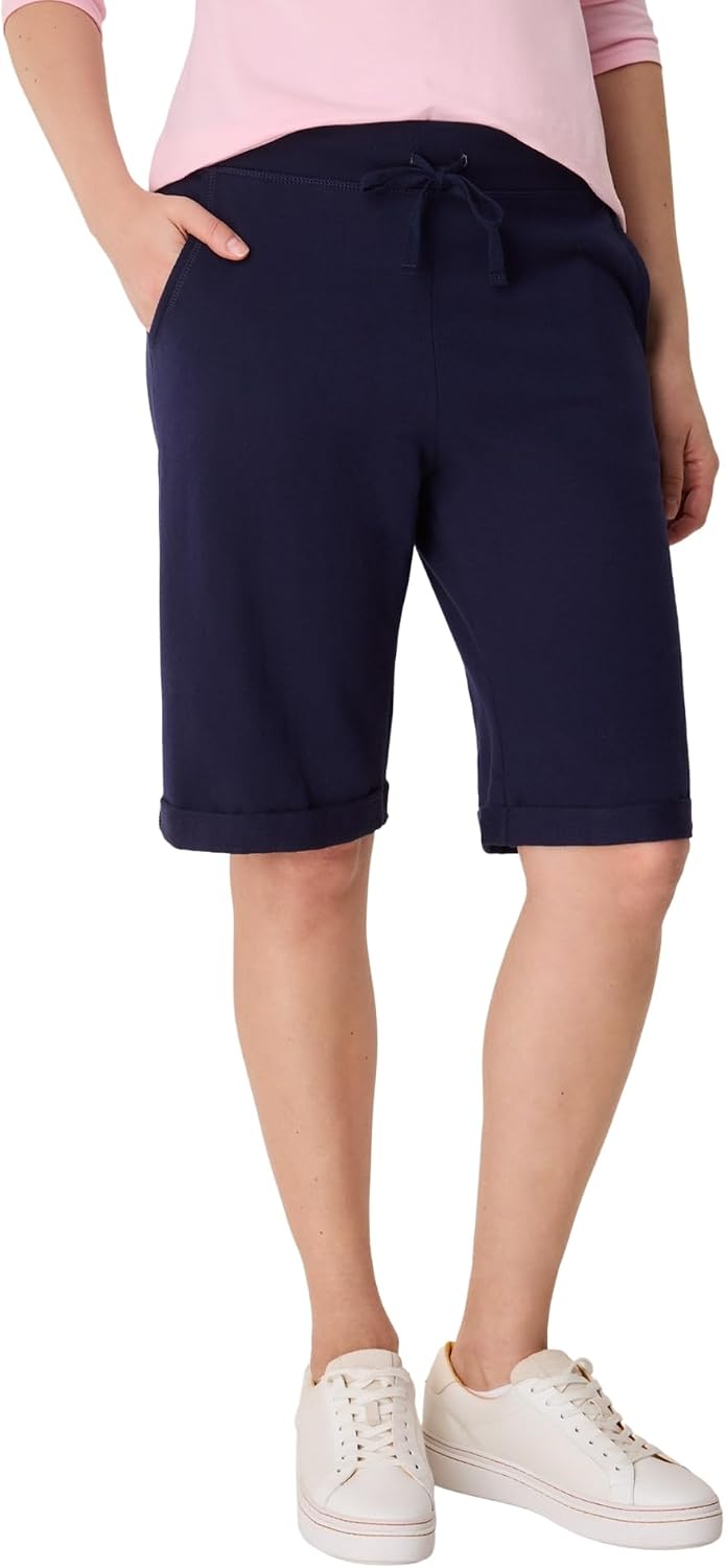Hanes Women's Shorts, French Terry Bermuda Pocket Shorts, Jersey Knit Fleece Shorts, Women's Bermuda Shorts, 11"