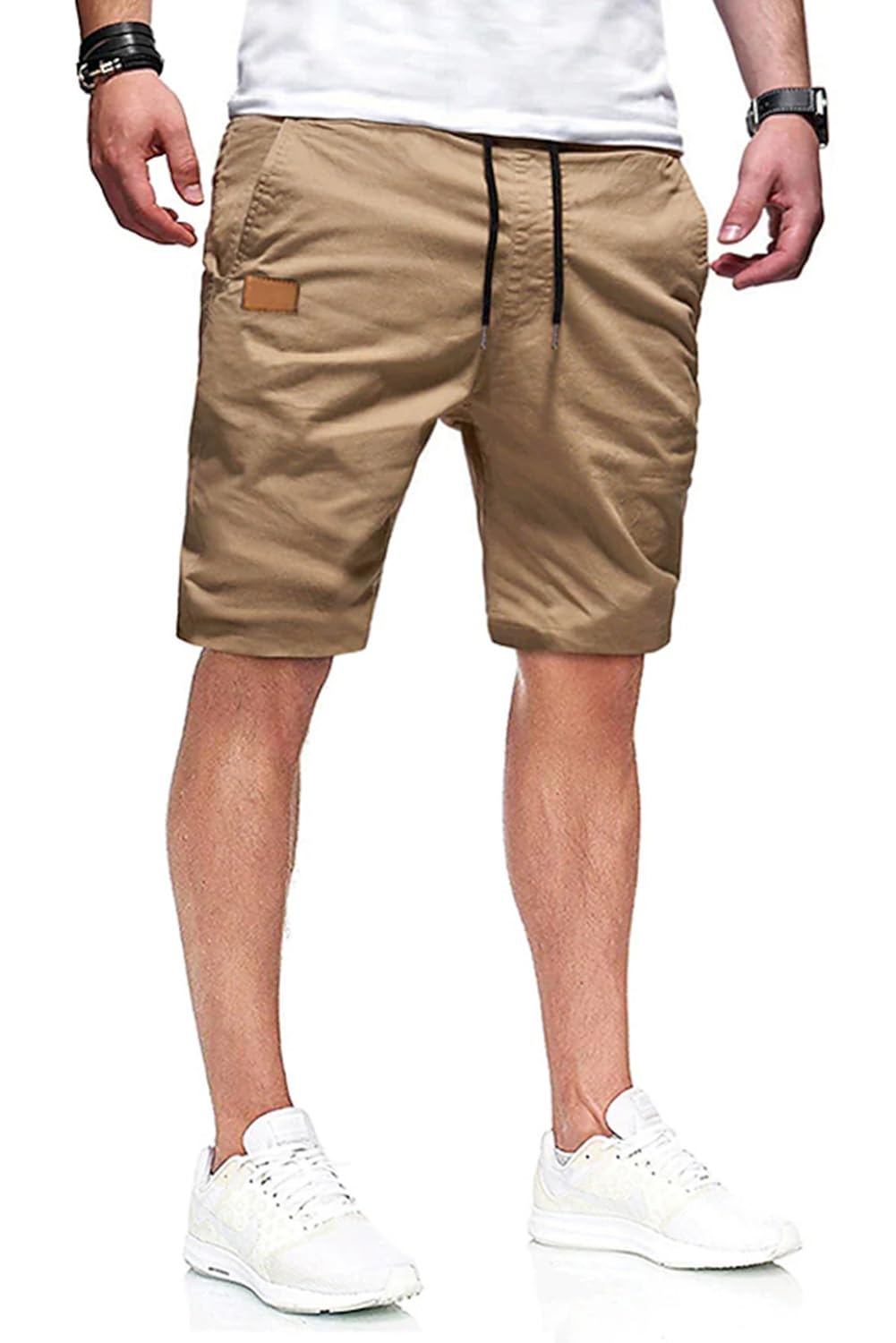 JMIERR Mens Cotton Stretch Shorts Casual Drawstring Twill Chino Shorts | Drawstring Waist, Phone Pockets, Golf, Summer Beach Cruise Outfits, Machine Wash