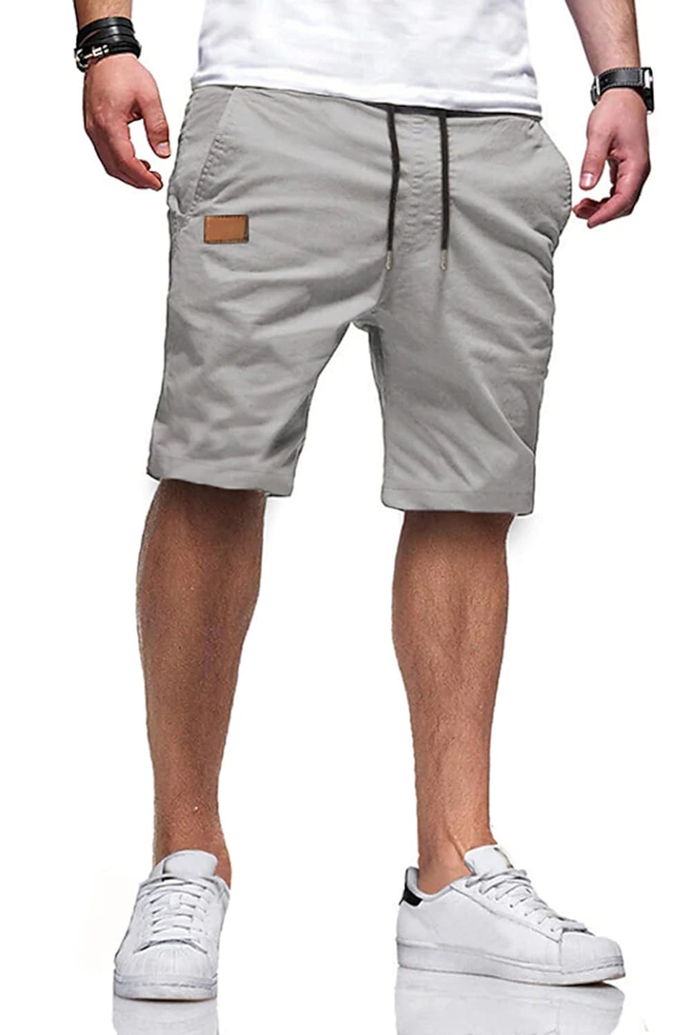 JMIERR Mens Cotton Stretch Shorts Casual Drawstring Twill Chino Shorts | Drawstring Waist, Phone Pockets, Golf, Summer Beach Cruise Outfits, Machine Wash