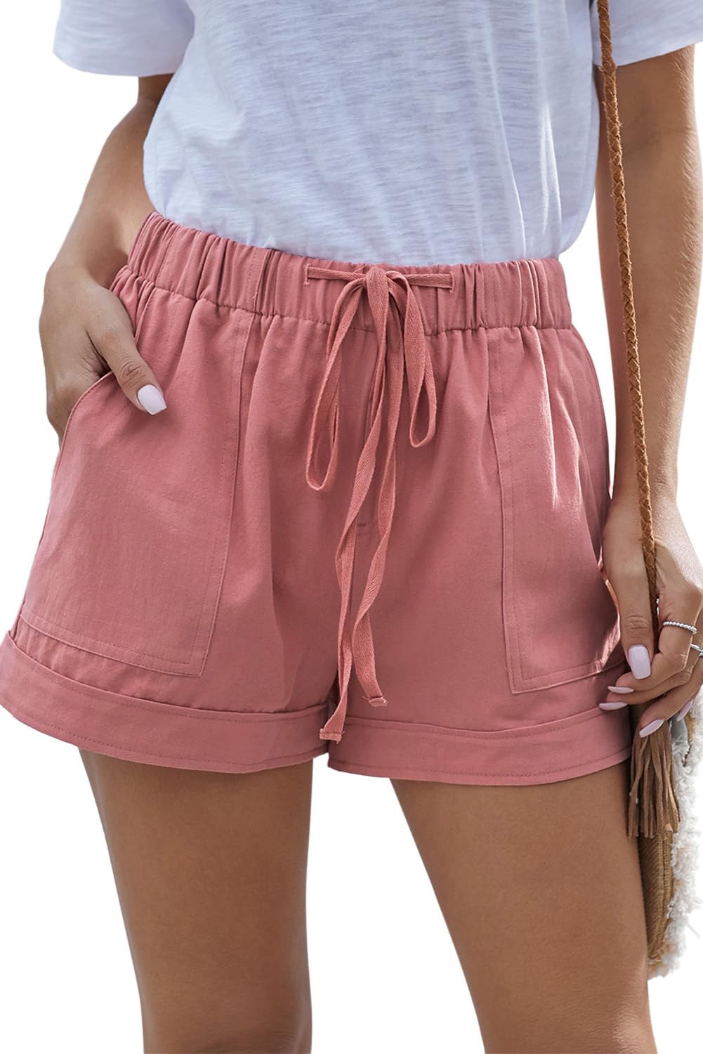 YOCUR Womens Lightweight Shorts Casual Baggy Trendy Hot Pants Elastic Waist Drawstring Comfy Shorts