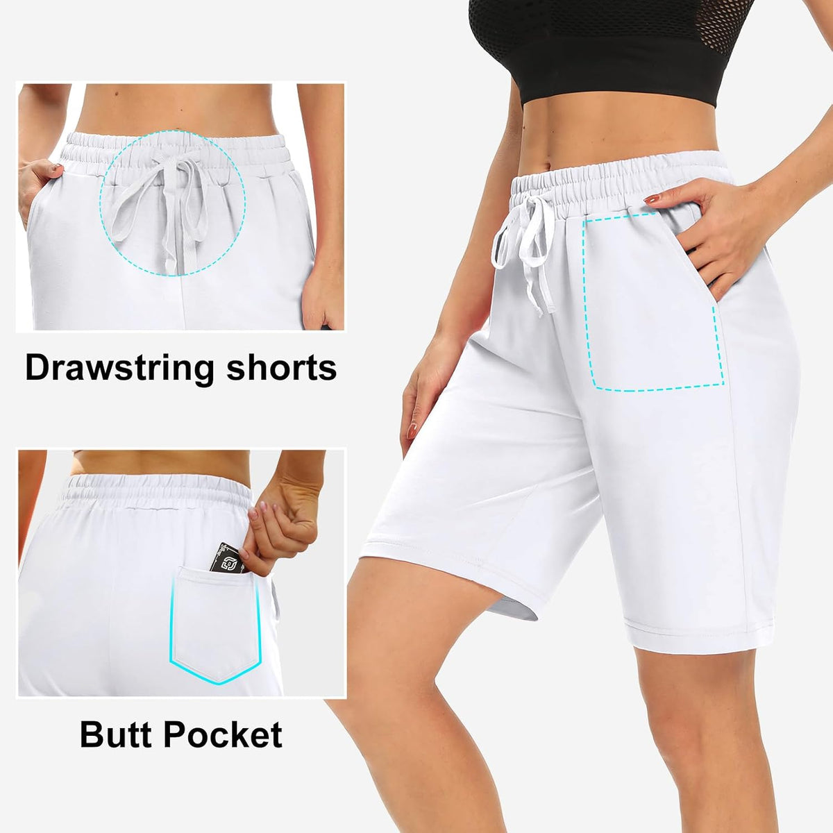 DIBAOLONG Womens Yoga Shorts Loose Drawstring Bermuda Shorts with Pockets | Elastic Waist, Comfy Lounge Fit, 3 Pockets