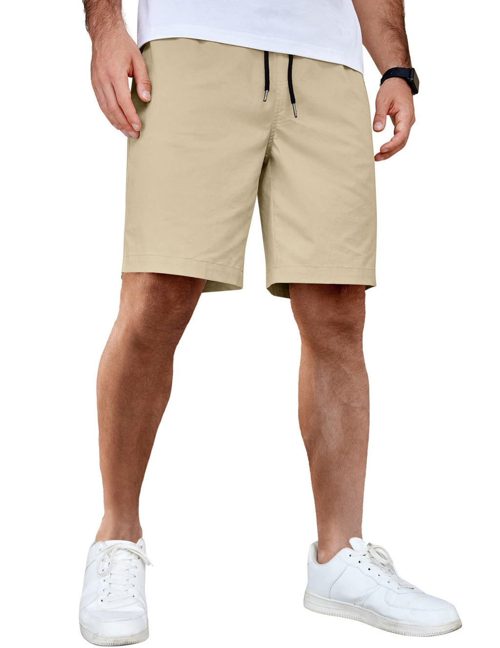COOFANDY Men's Casual Shorts Cotton Elastic Waist Drawstring Shorts Lightweight Summer Beach Shorts