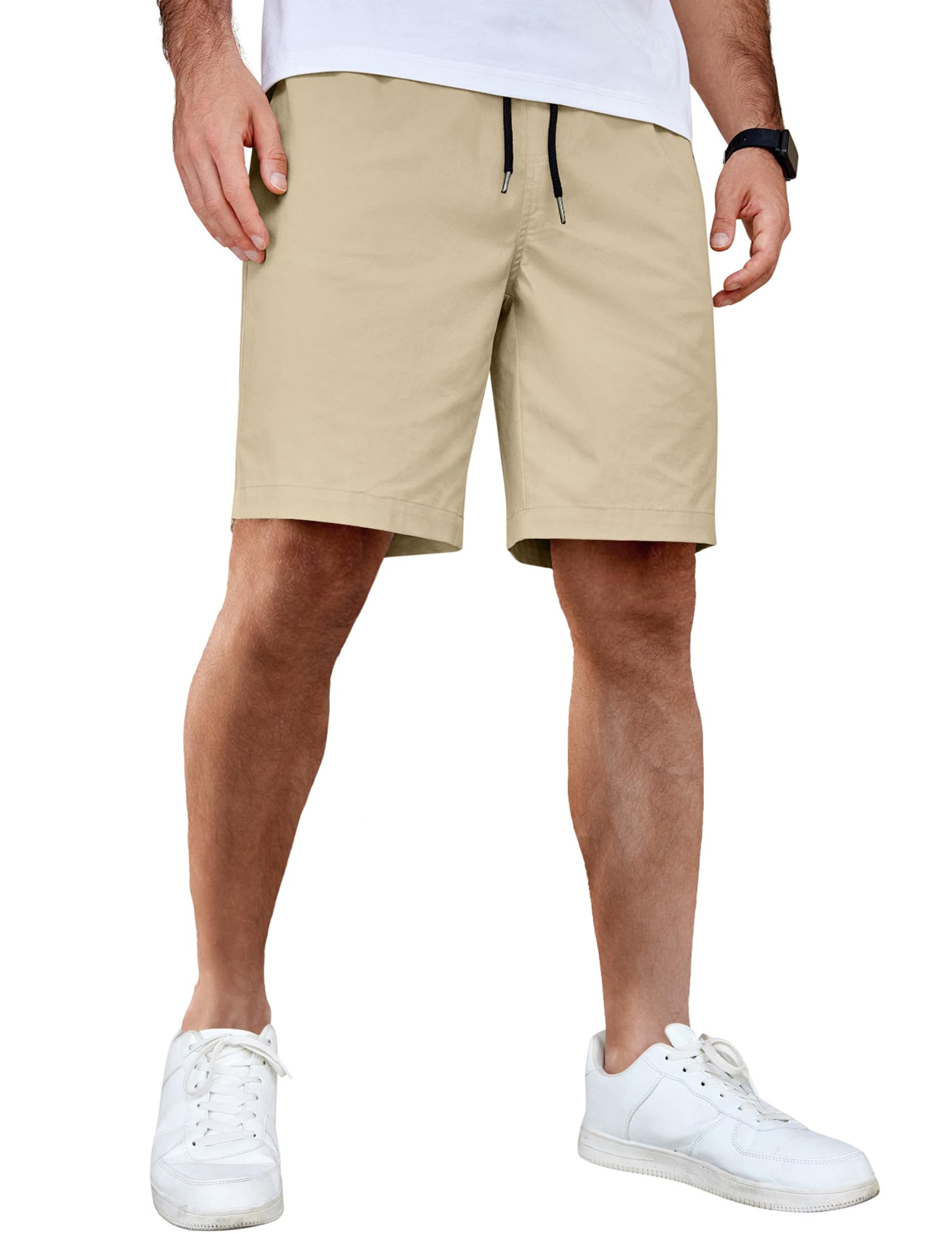 COOFANDY Men's Casual Shorts Cotton Elastic Waist Drawstring Shorts Lightweight Summer Beach Shorts