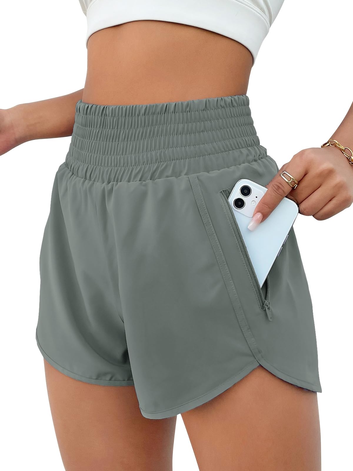 BMJL Women's Athletic Shorts High Waisted Running Short Pocket 2.5" Sporty Shorts Gym Workout Shorts